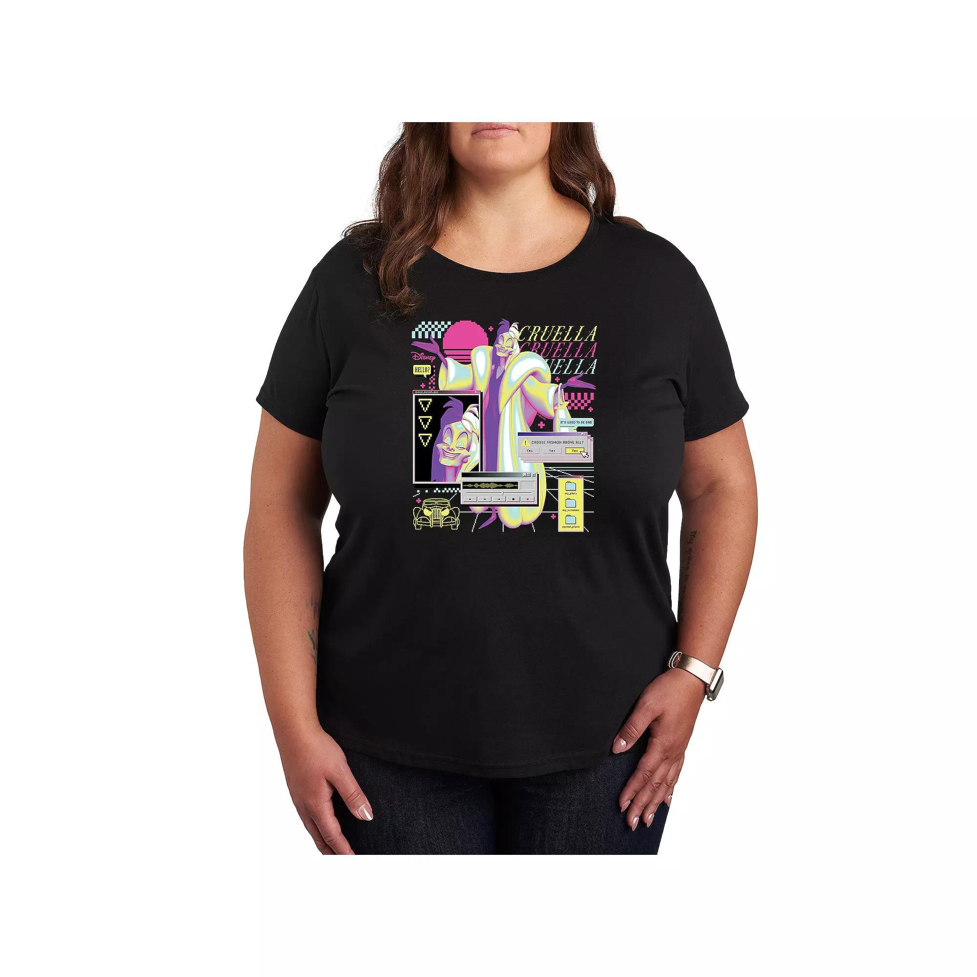 Disneys 101 Dalmations Cruella Plus Size Vapor Screen Graphic Tee, Womens Product Image