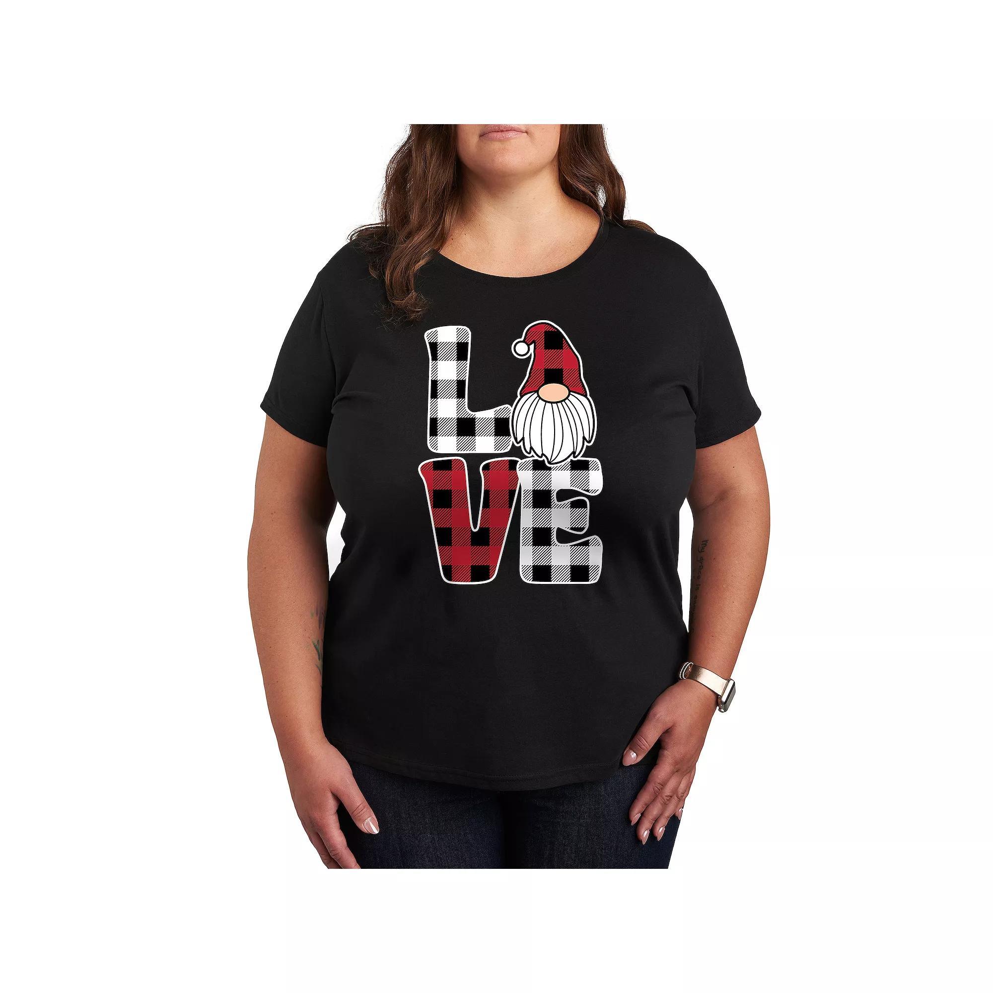 Plus Love Gnome Plaid Graphic Tee, Womens Grey Gray Product Image