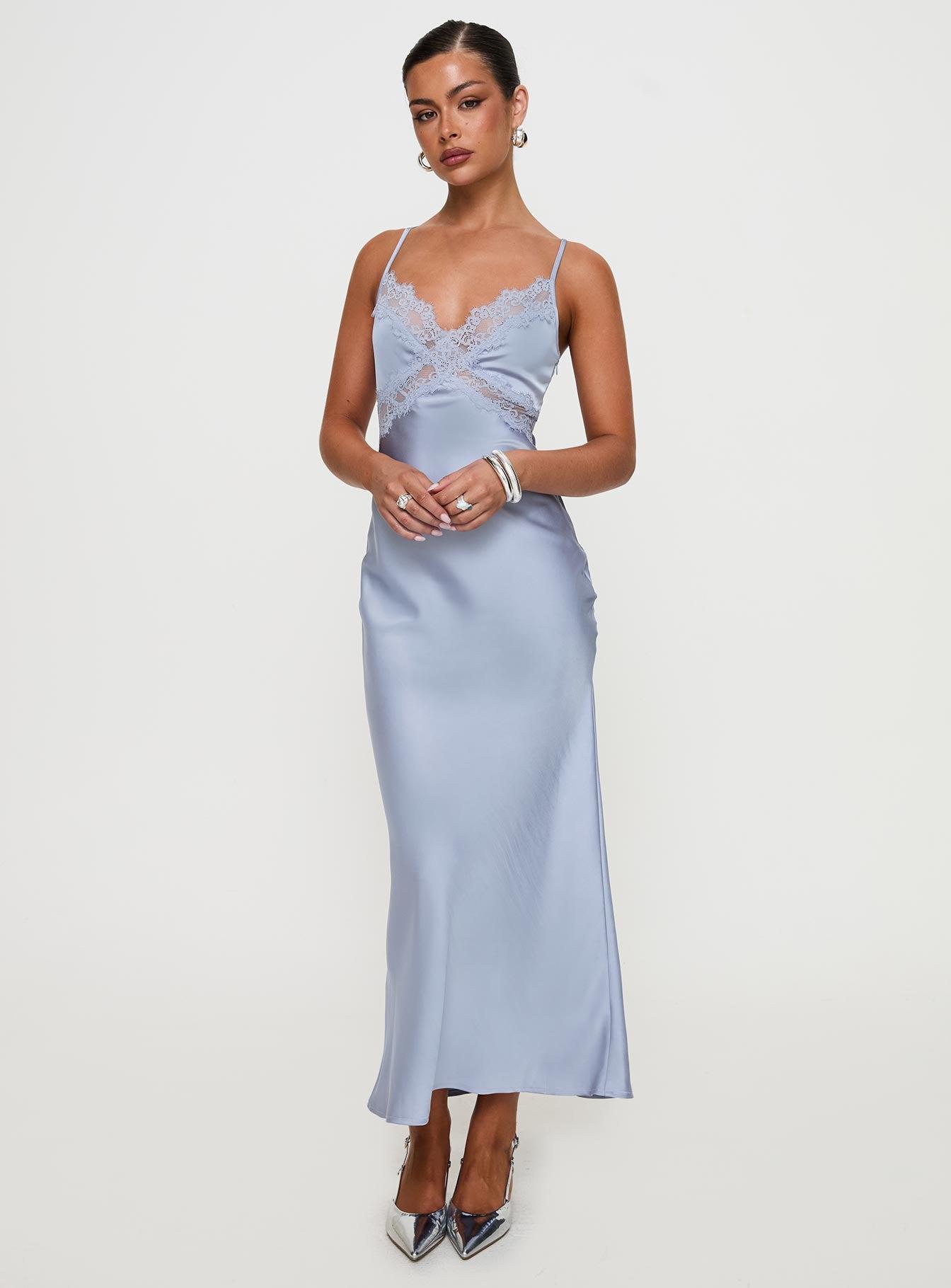 Treasure Bias Cut Maxi Dress Blue Product Image