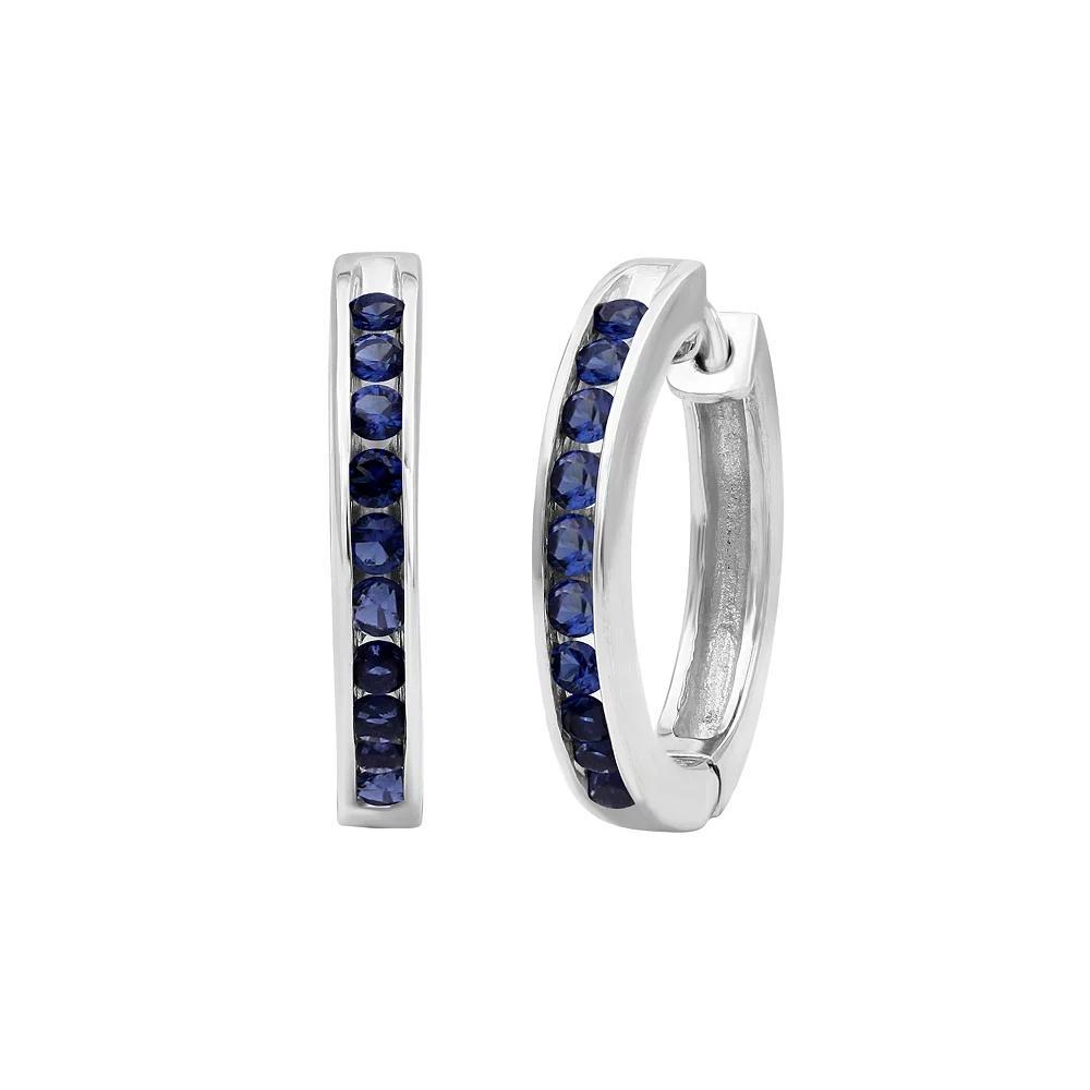 Jewelexcess Sterling Silver Lab-Created Gemstone Channel-Set Ten Stone Hoop Earrings, Women's, Created Blue Product Image