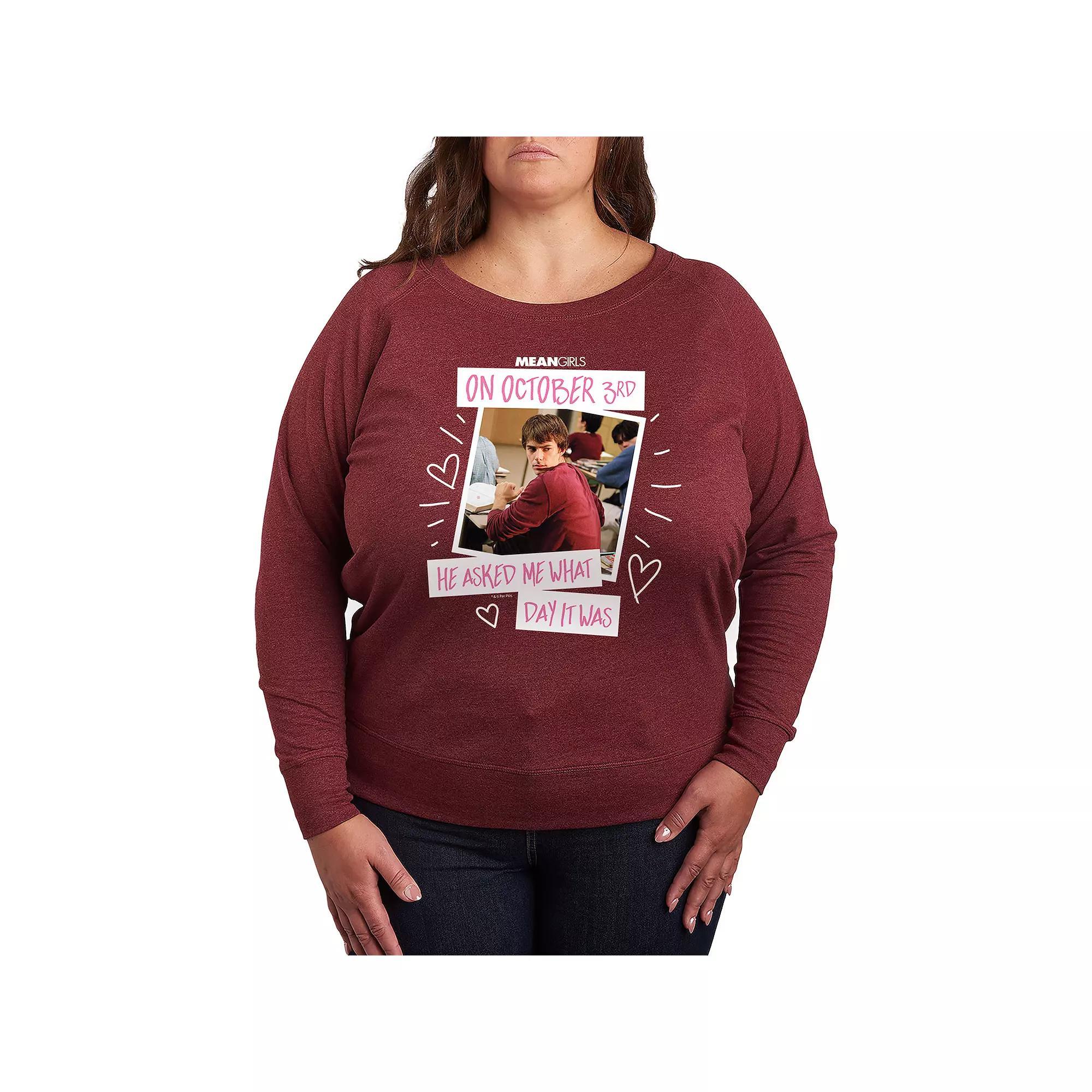 Plus Size Mean Girls October 3rd French Terry Long Sleeve Tee, Womens Grey Indigo Product Image