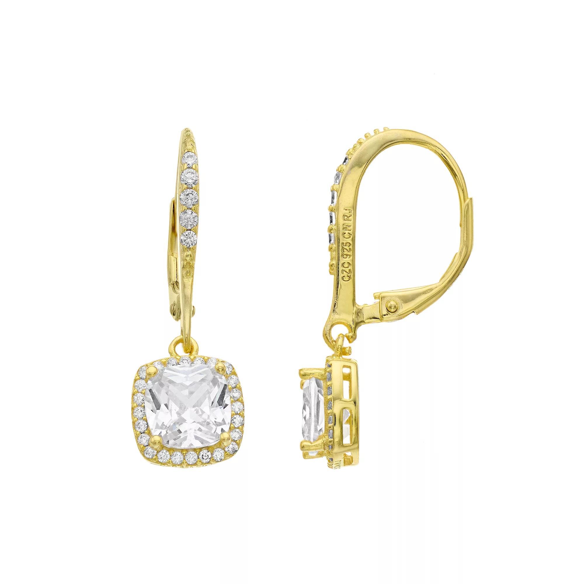 Sterling Silver Cubic Zirconia Drop Earrings, Womens, Gold Tone Product Image