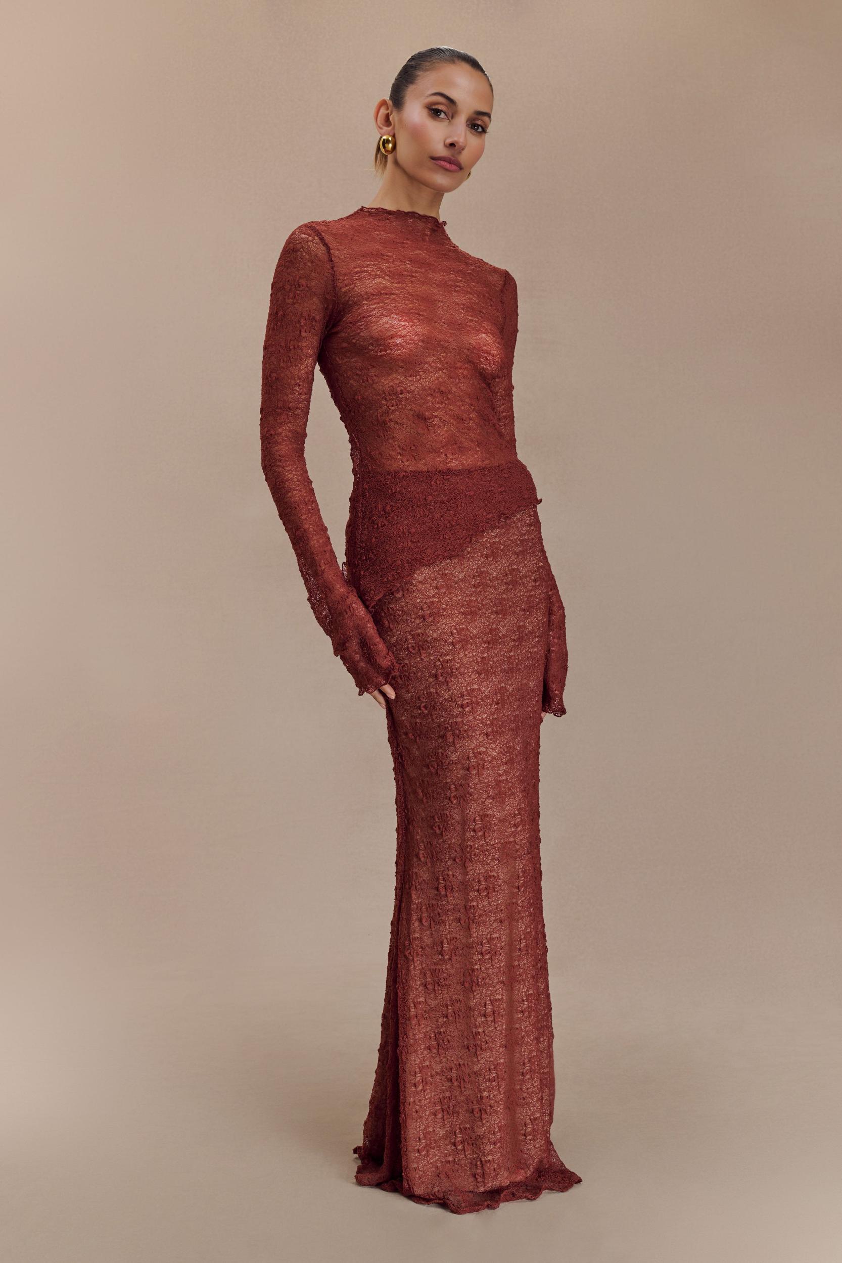 Robyn Sheer Lace Maxi Skirt - Chilli Product Image