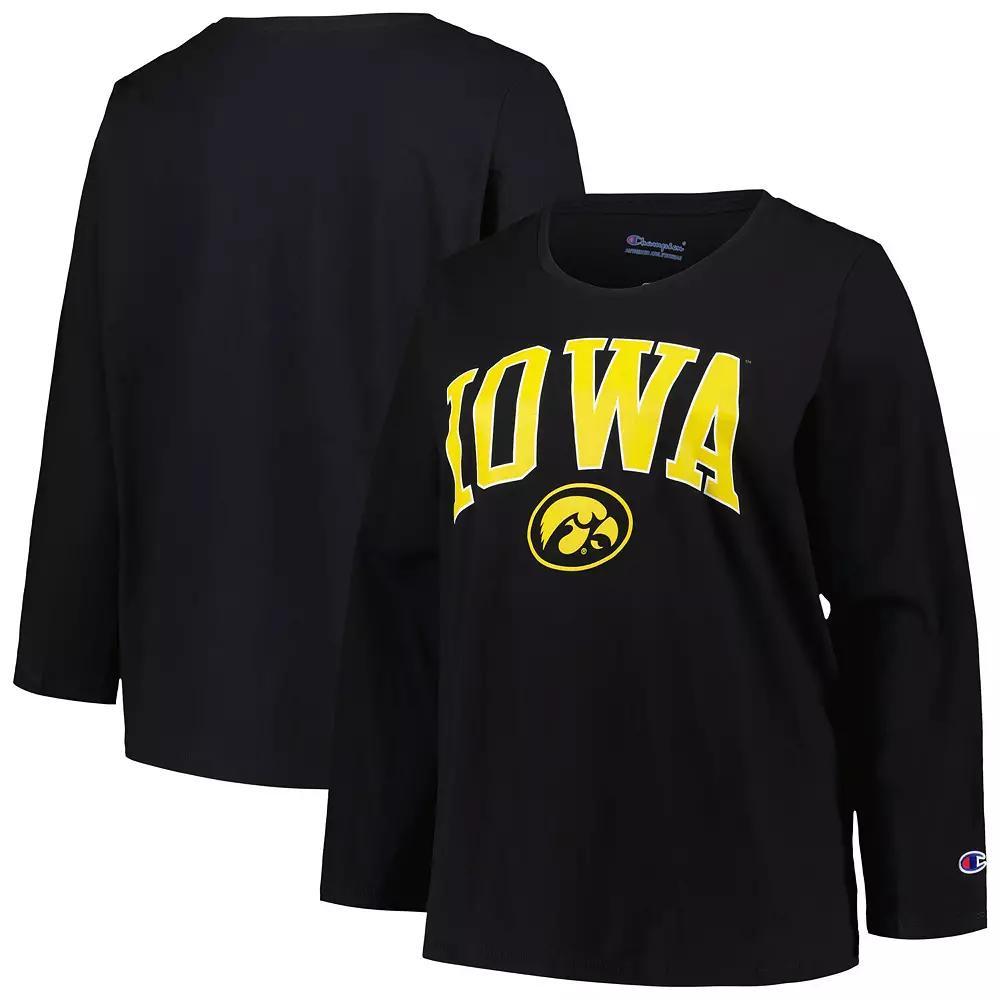 Women's Profile Black Iowa Hawkeyes Plus Size Arch Over Logo Scoop Neck Long Sleeve T-Shirt, Size: 4XL Product Image