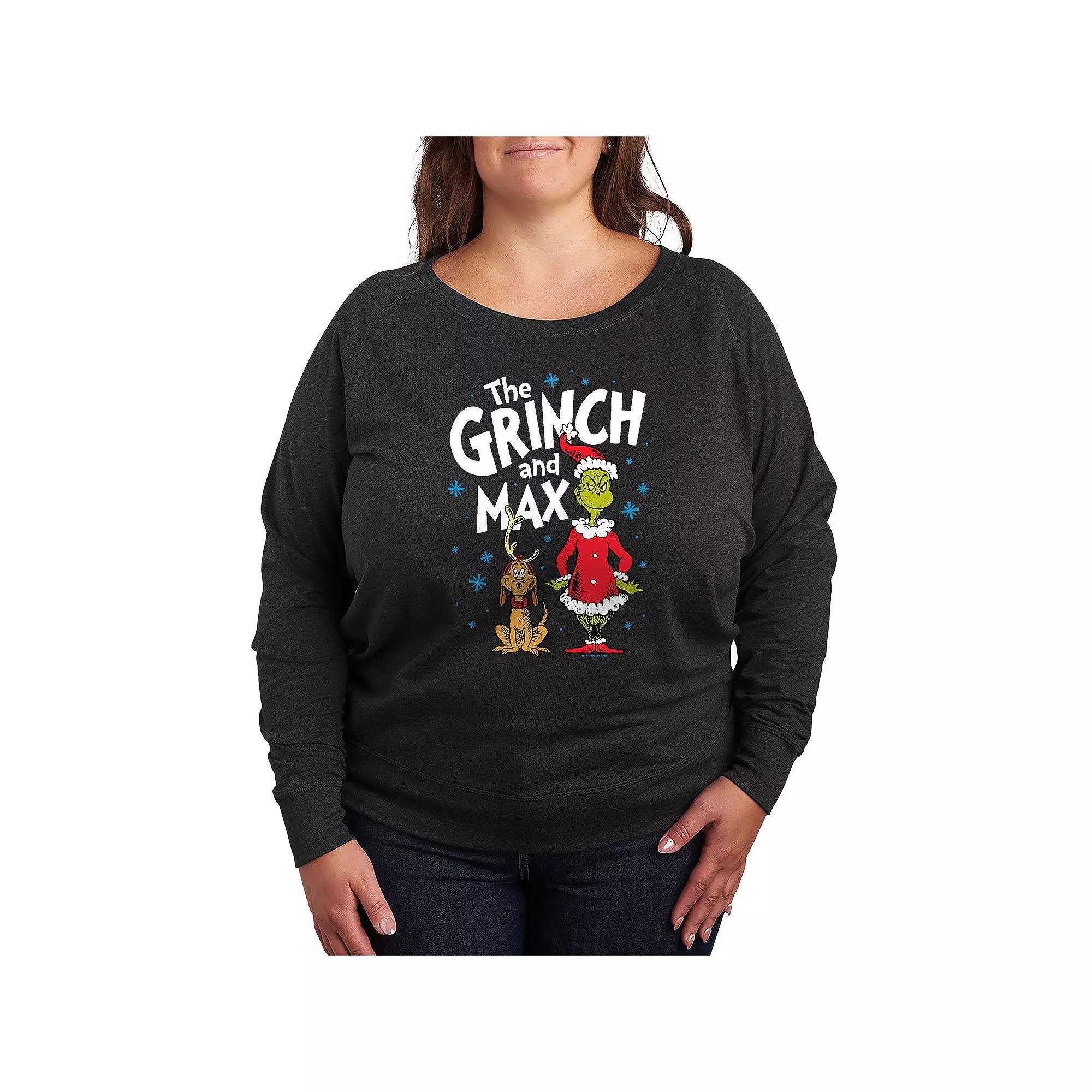 Plus Size Dr. Seuss The Grinch And Max French Terry Long Sleeve Tee, Women's, Size: 1XL, Heather Grey Product Image