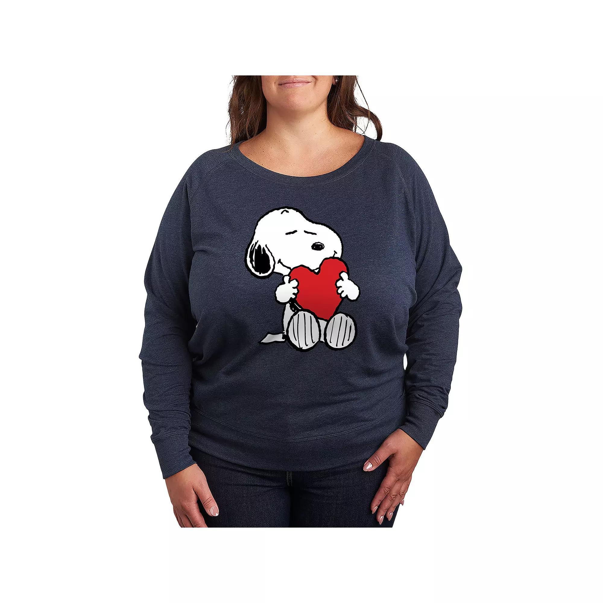 Plus Size Peanuts Valentines Hugging Heart Graphic Tee, Womens Grey Indigo Product Image