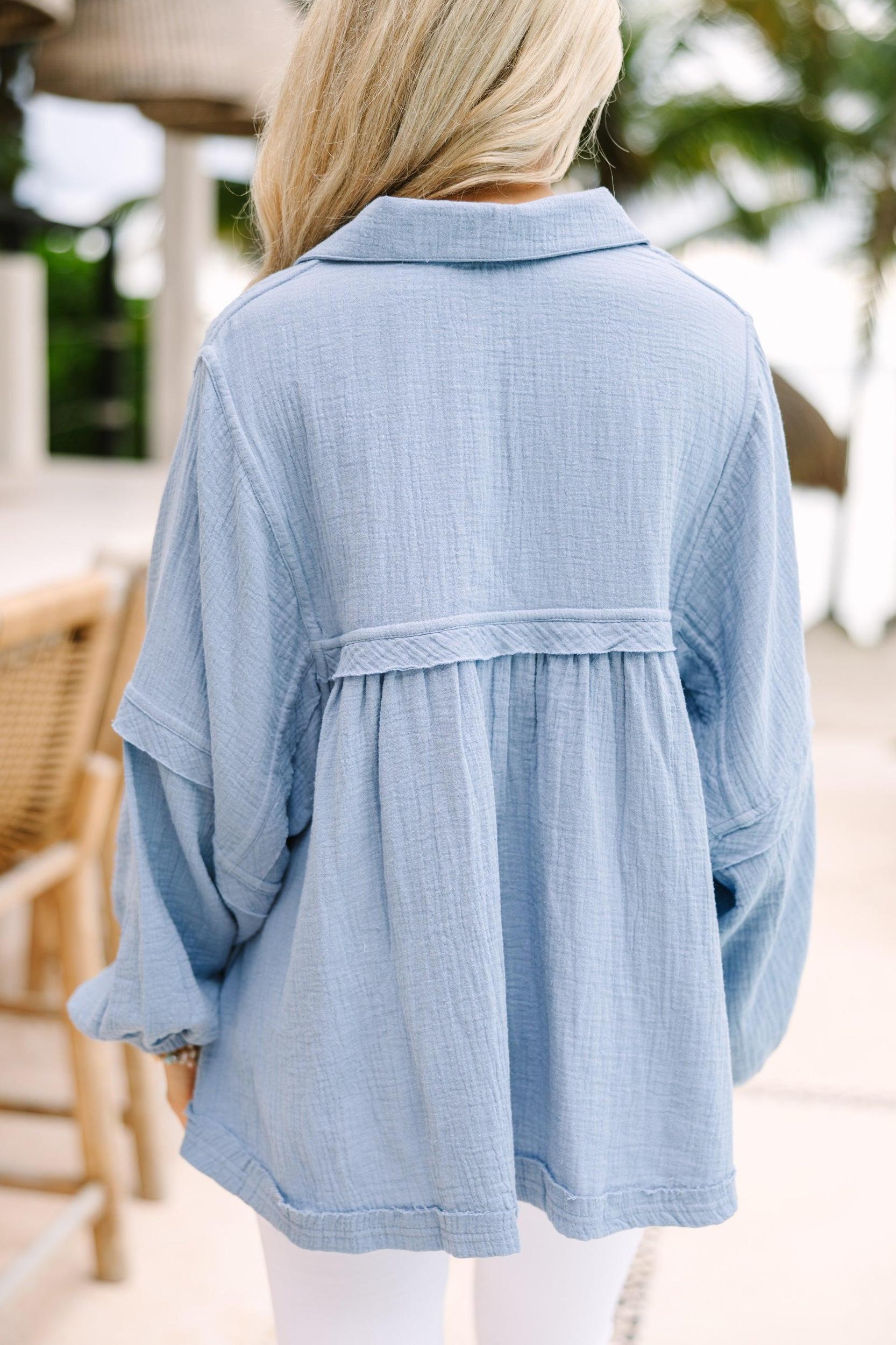 Love Life Denim Blue Babydoll Top Female Product Image