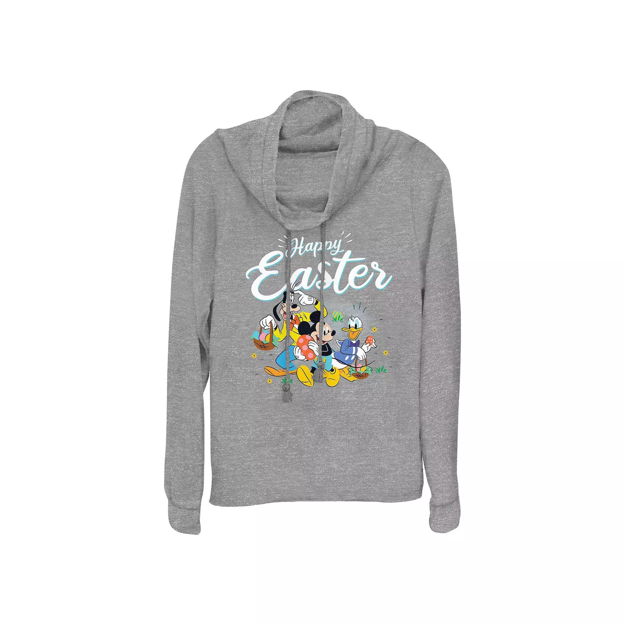Disneys Mickey Mouse May Floral Wreath Womens Cowlneck Graphic Lightweight Long Sleeve Gray Grey Product Image