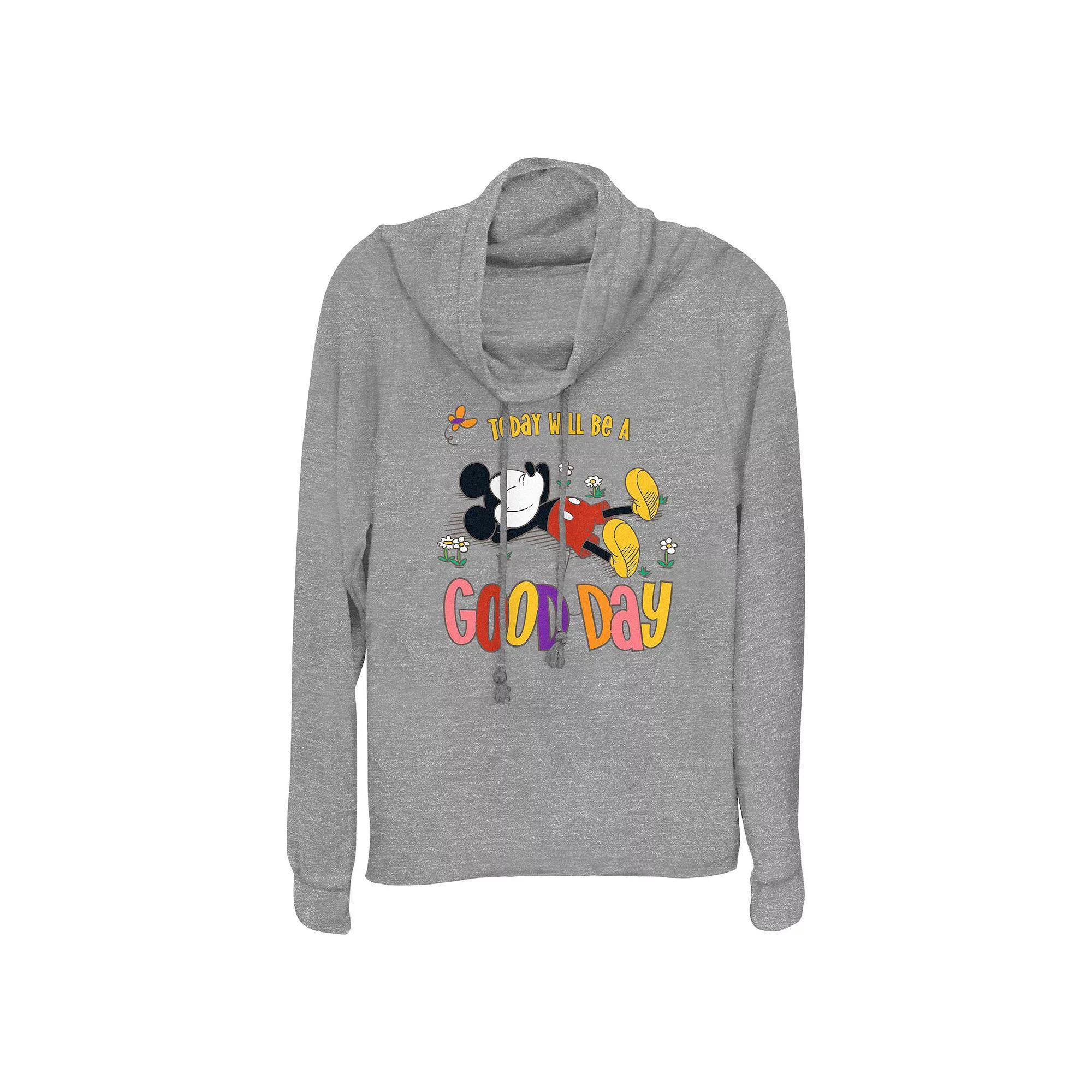 Disneys Mickey Mouse Today Will Be A Good Day Womens Cowlneck Graphic Lightweight Long Sleeve Gray Grey Product Image