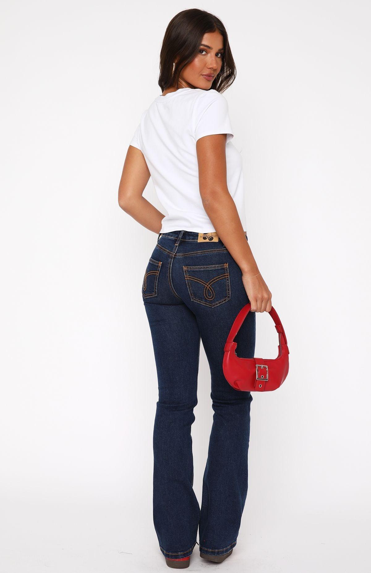 Wait For No One Low Rise Bootleg Jeans Dark Blue Product Image