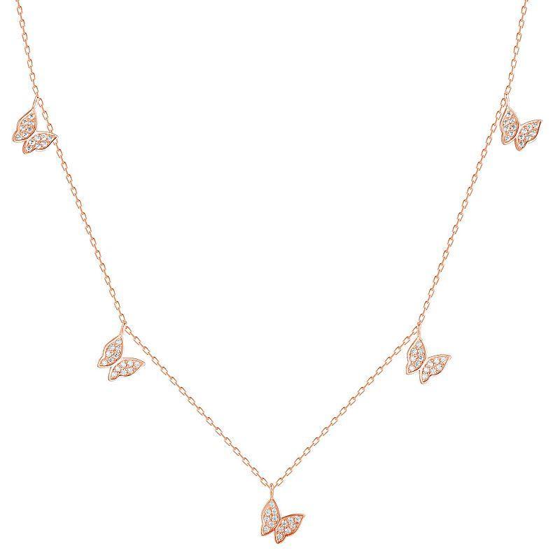 Sunkissed Sterling Sterling Silver Cubic Zirconia Butterfly Charm Necklace, Women's, Size: 18", Rose Gold Tone Product Image