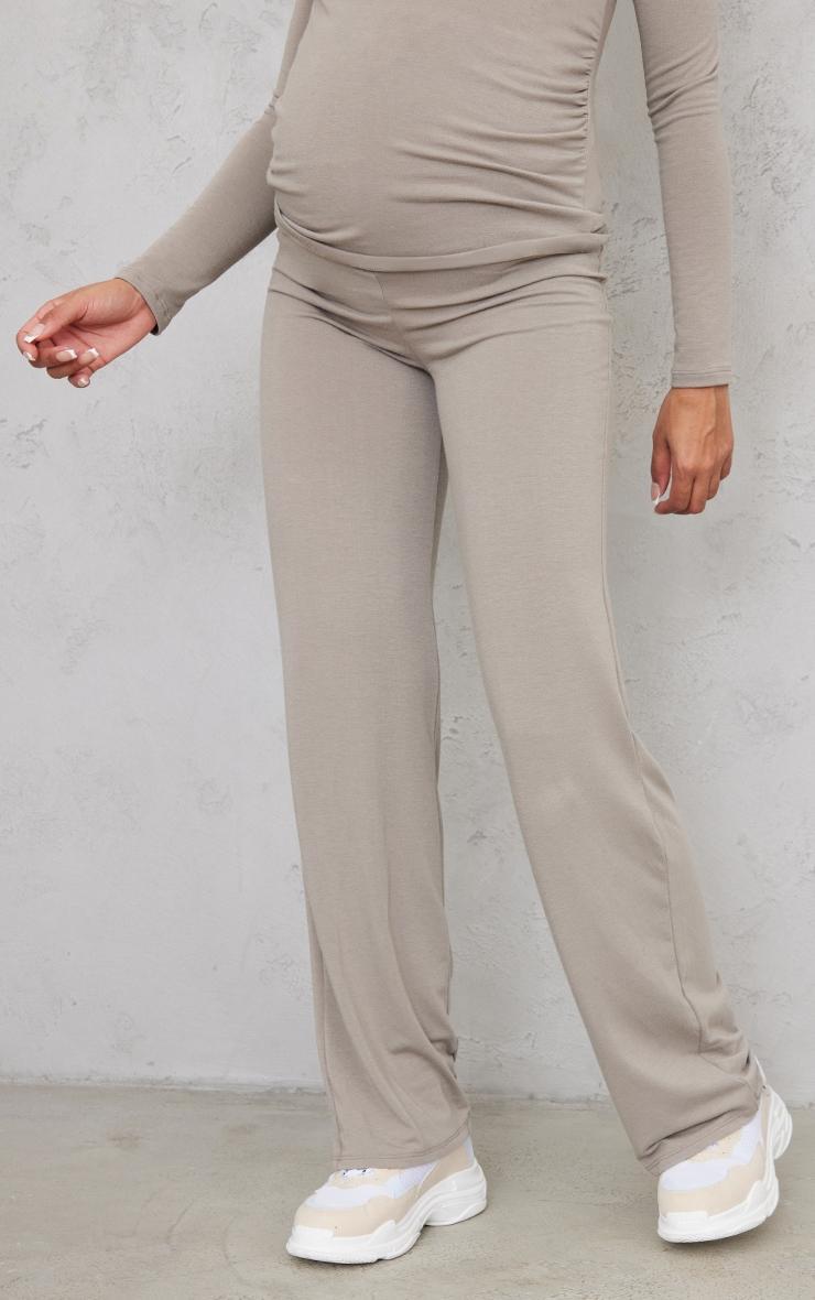 Maternity Moss Sand Cotton Jersey High Waisted Flares Product Image