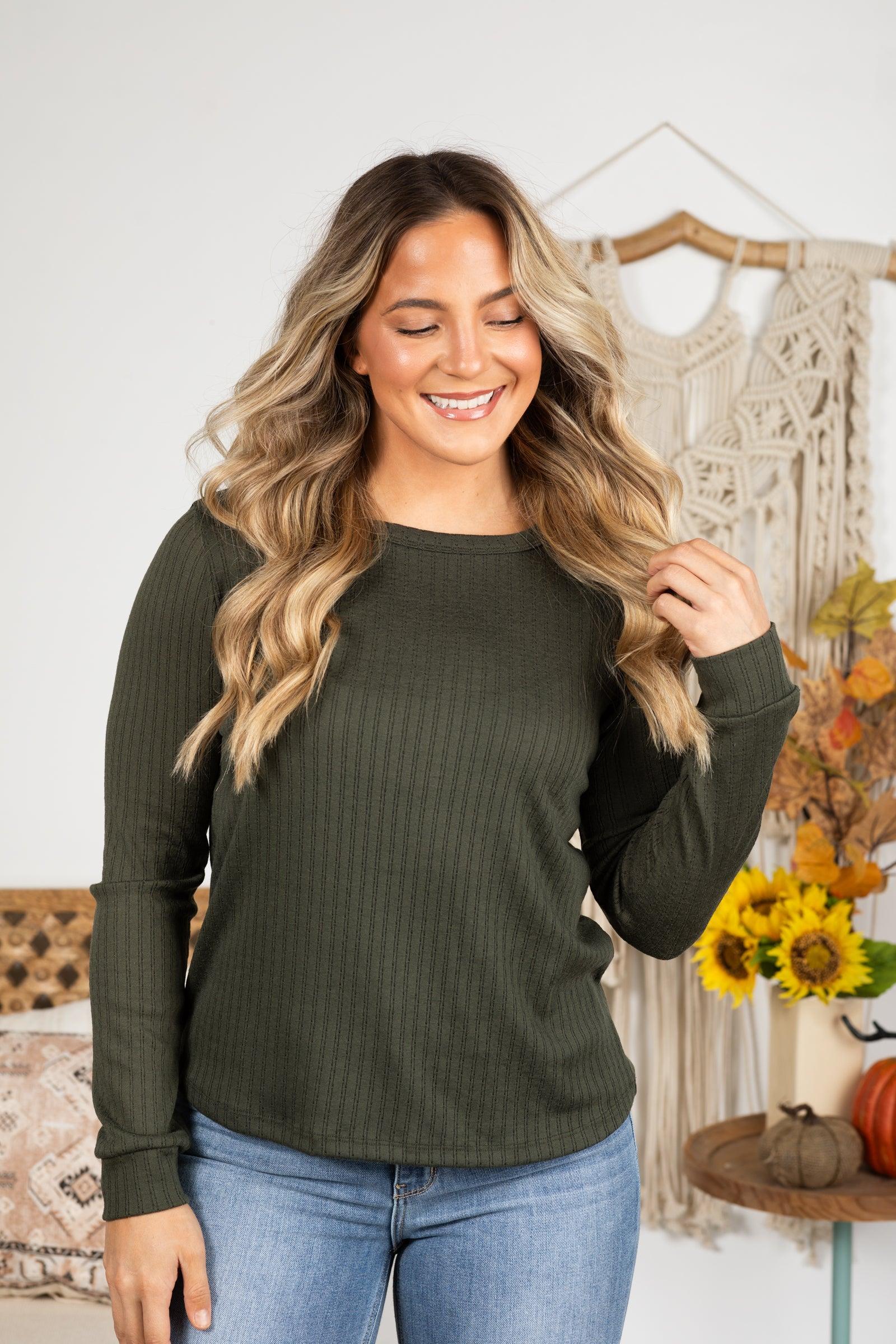 Crewneck Long Sleeve Pointelle Knit Top Product Image