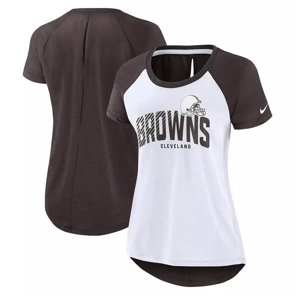Women's Nike White/Heather Brown Cleveland Browns Back Cutout Raglan T-Shirt, Size: 2XL Product Image