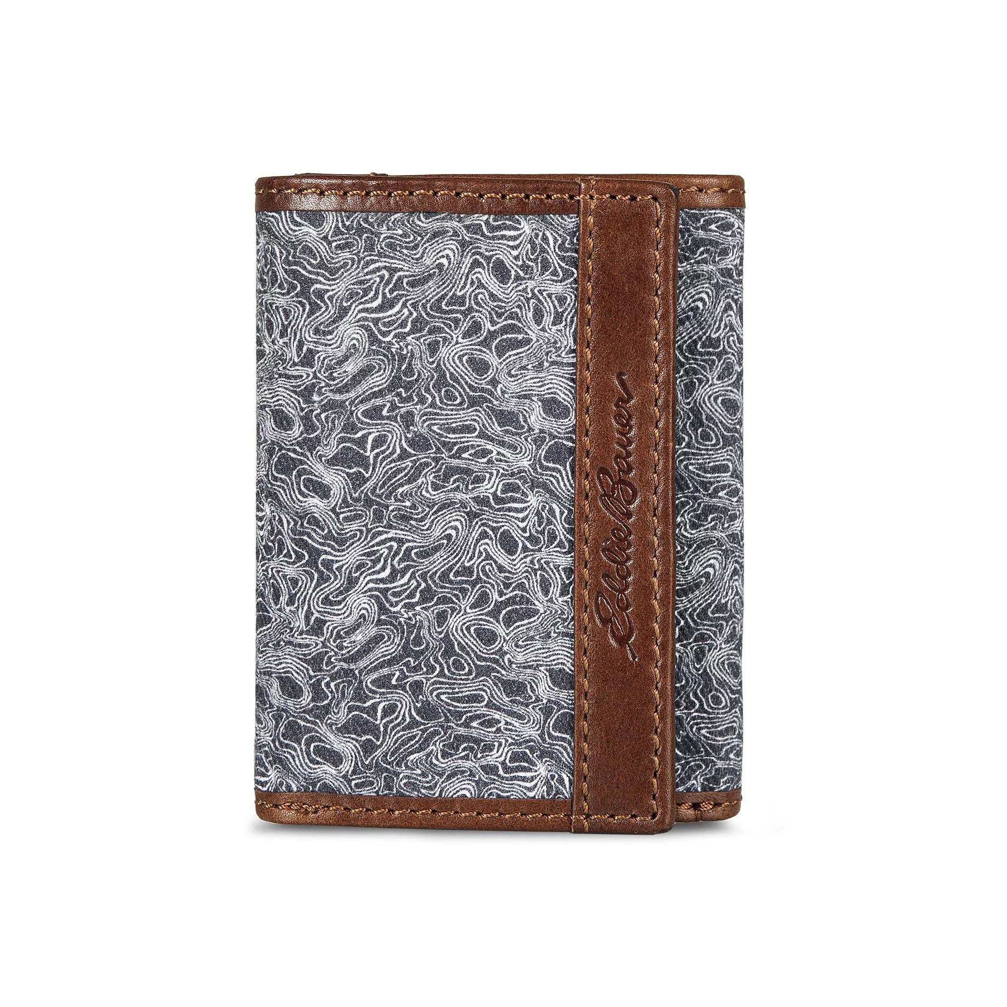 Men's Eddie Bauer Pioneer Leather Canvas Trifold Wallet, Gray Product Image