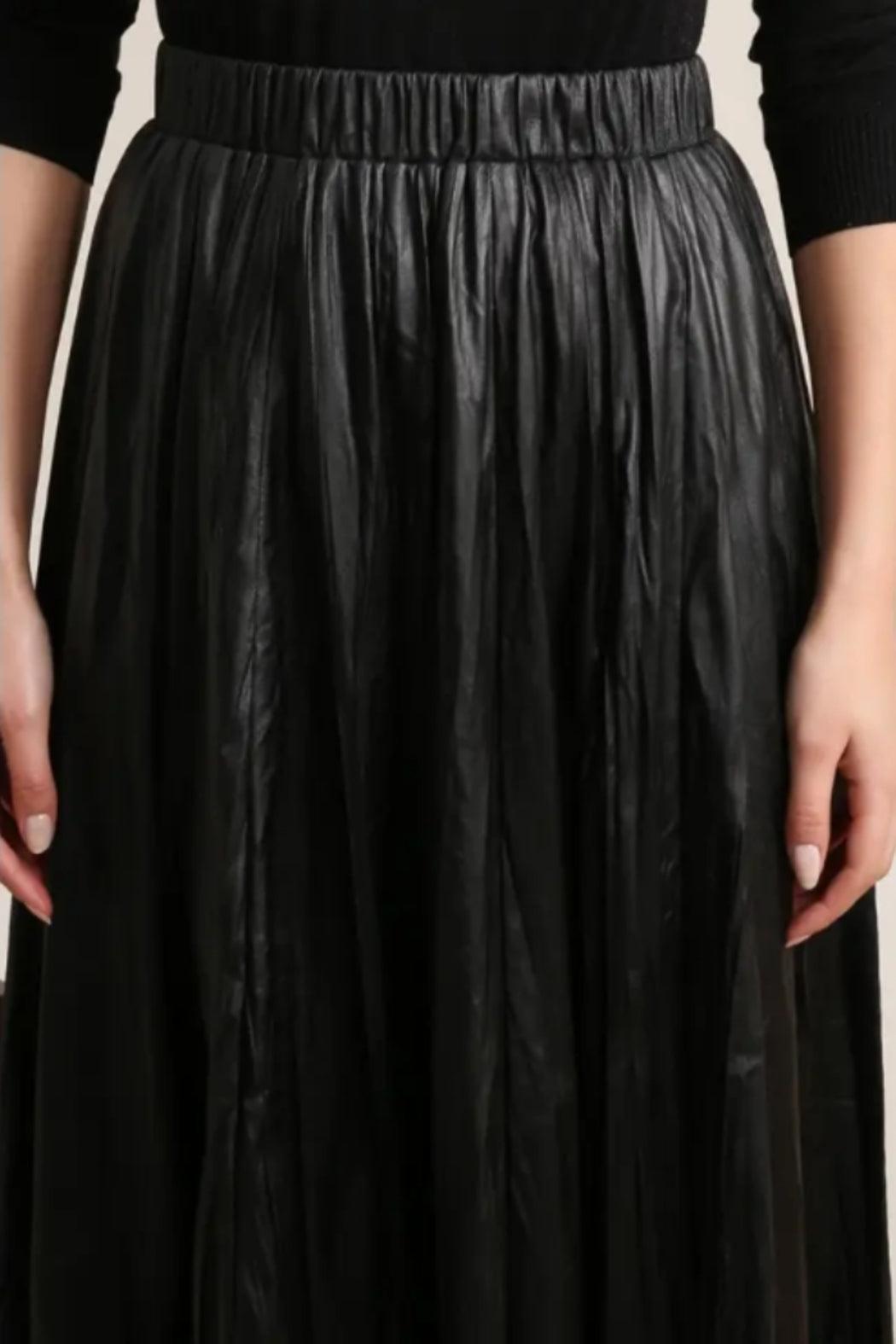 Long Ruched Faux Leather Skirt Product Image