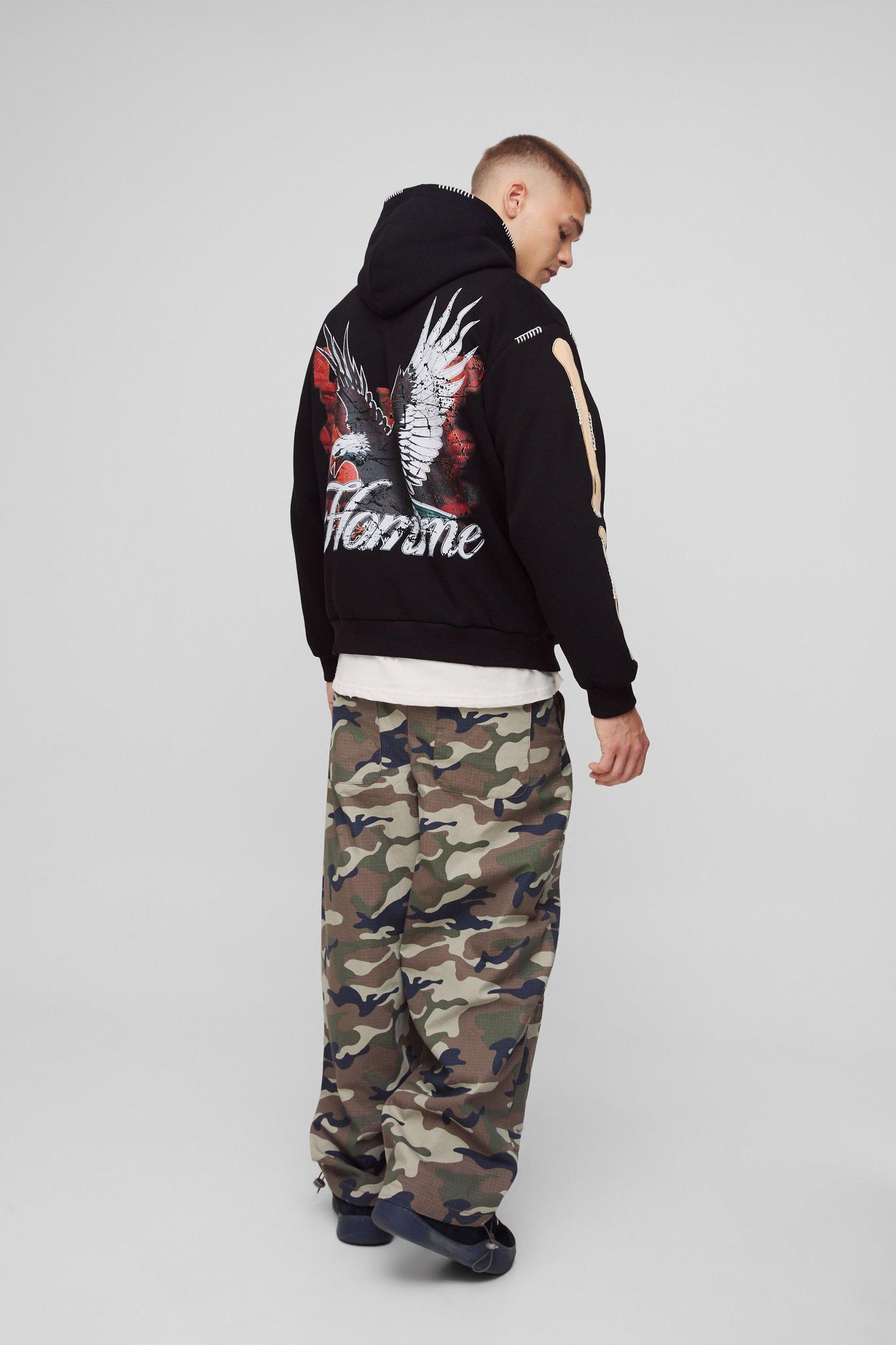 Oversized Homme Skeleton Applique Blanket Stitch Hoodie | boohooMAN USA Product Image