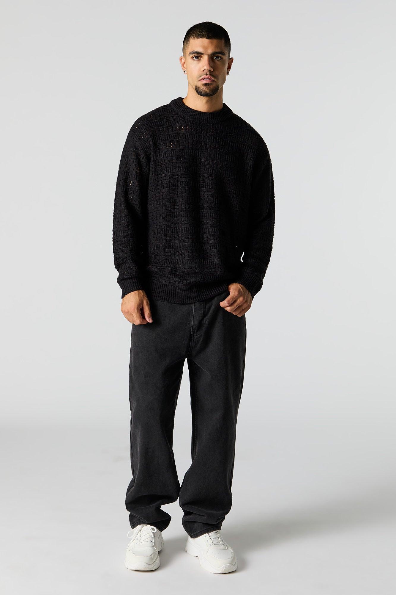 Open Knit Crewneck Sweater Male Product Image