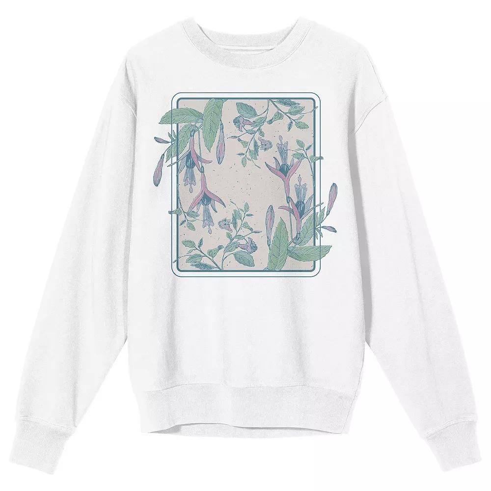 Men's Fuchsia Flower Long Sleeve Graphic Tee, Size: Medium, White Product Image