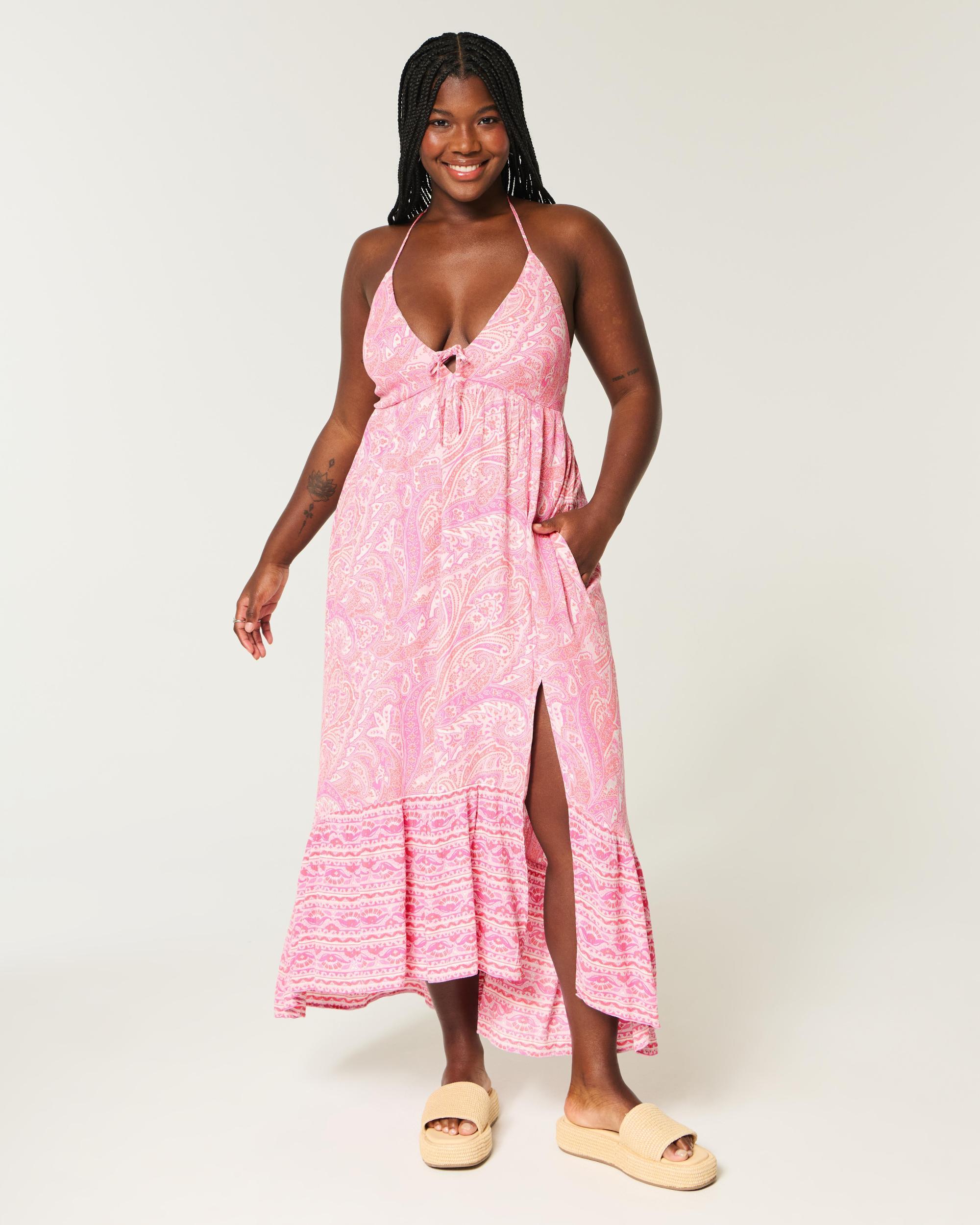 Asymmetrical Hem Halter Maxi Dress Product Image