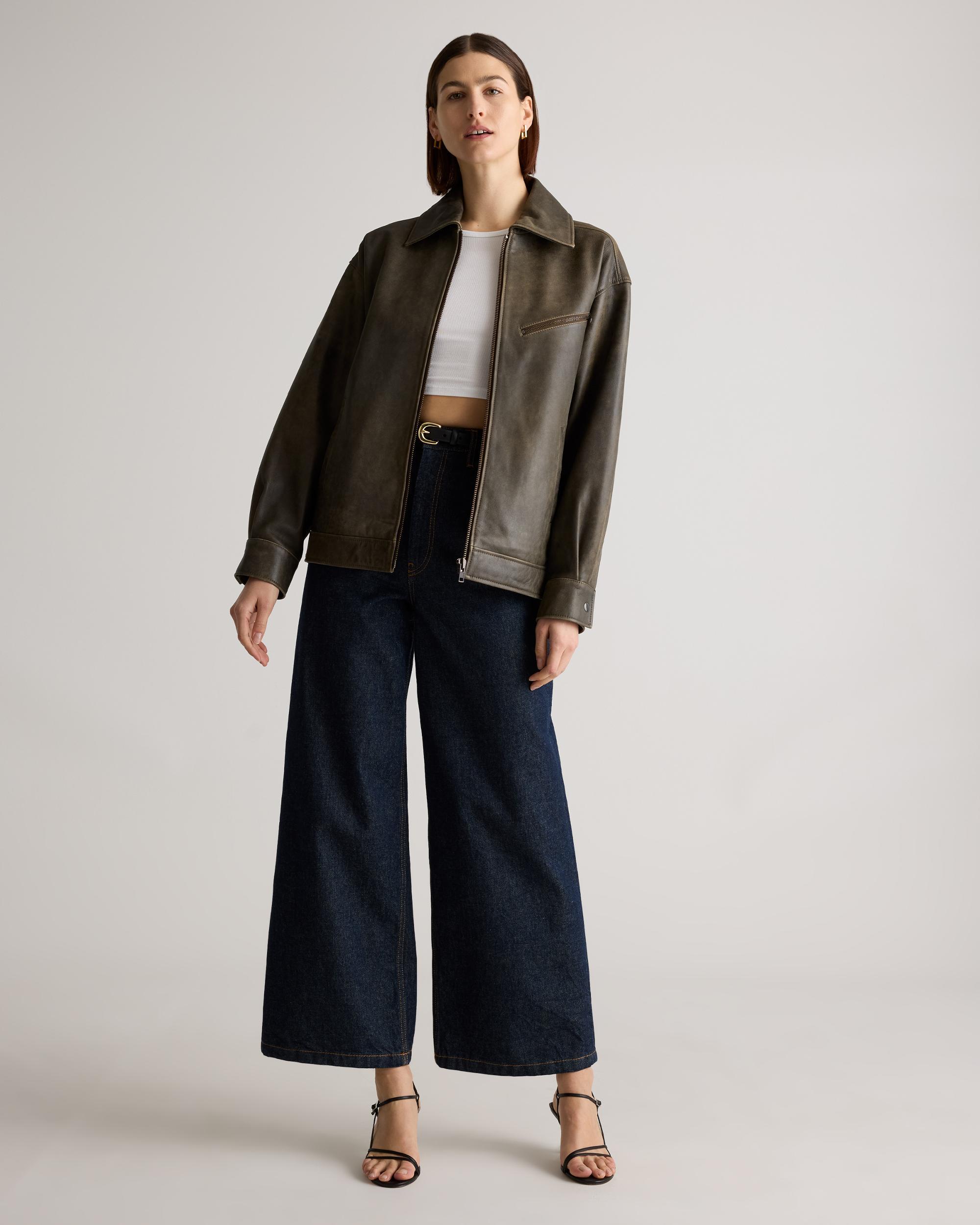 Quince | Women's OverSized Bomber Jacket Leather Product Image