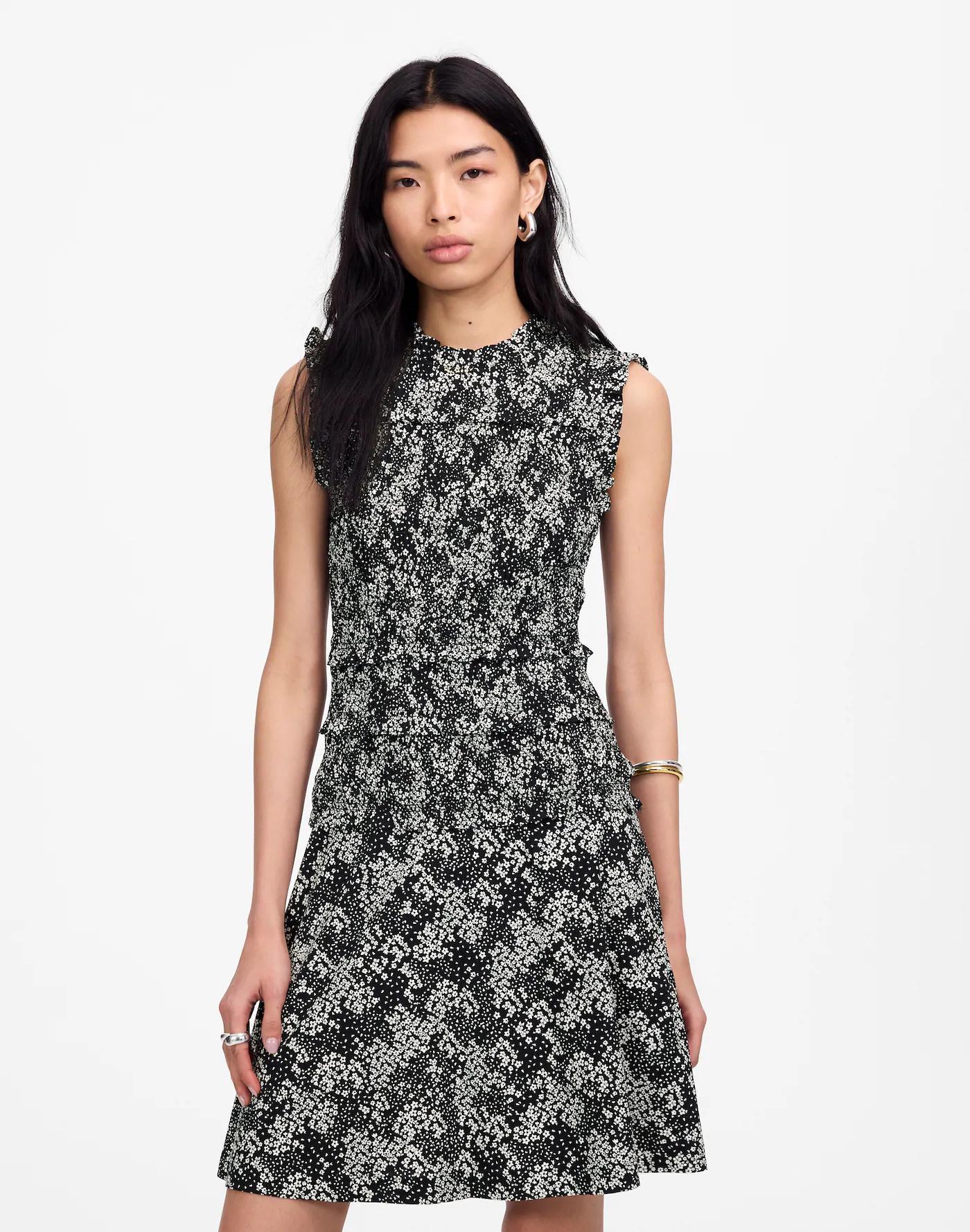 Smocked Crewneck Mini Dress in Floral Product Image