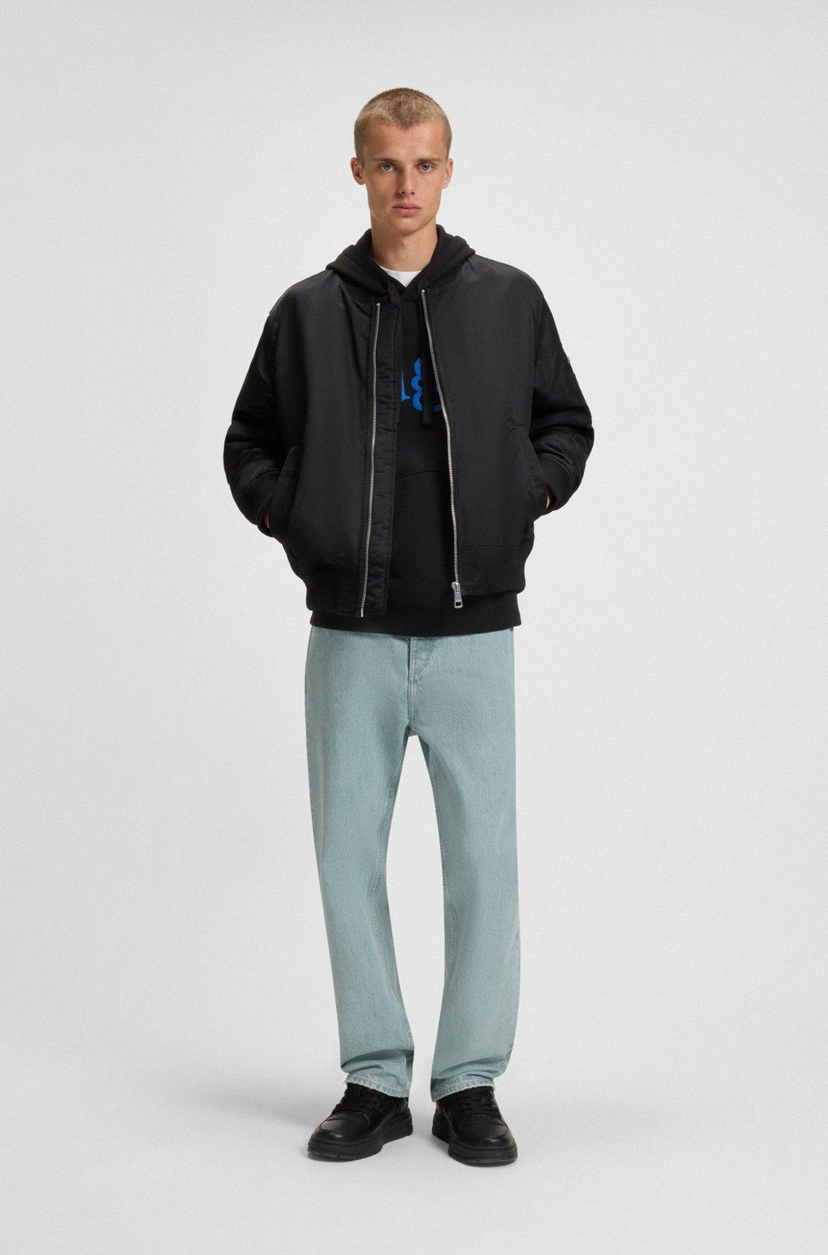 HUGO - Cotton-terry hoodie with puff-print logo - Black Product Image