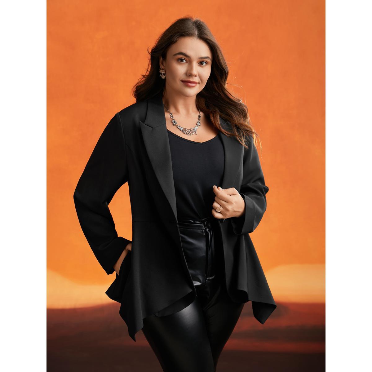 Plus Size Asymmetrical Hemline Design Gothic Jacket Women Black Button Side seam pocket Everyday Jackets BloomChic 12/L Product Image