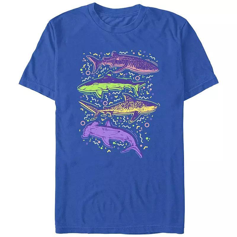 Men's Colorful Sharks And Doodles Graphic Tee, Size: Large, Light Blue Product Image