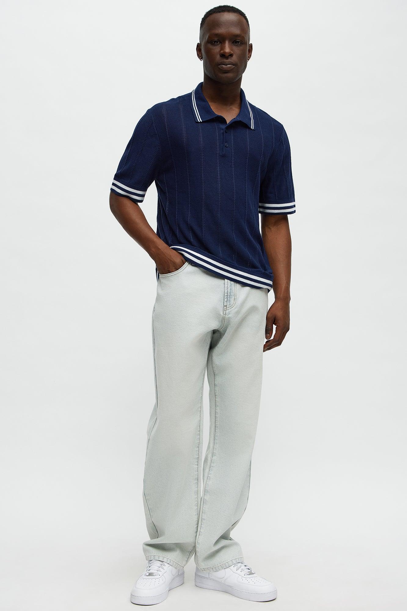 Grant Knitted Pointelle Sweater Polo - Navy/Multi Product Image