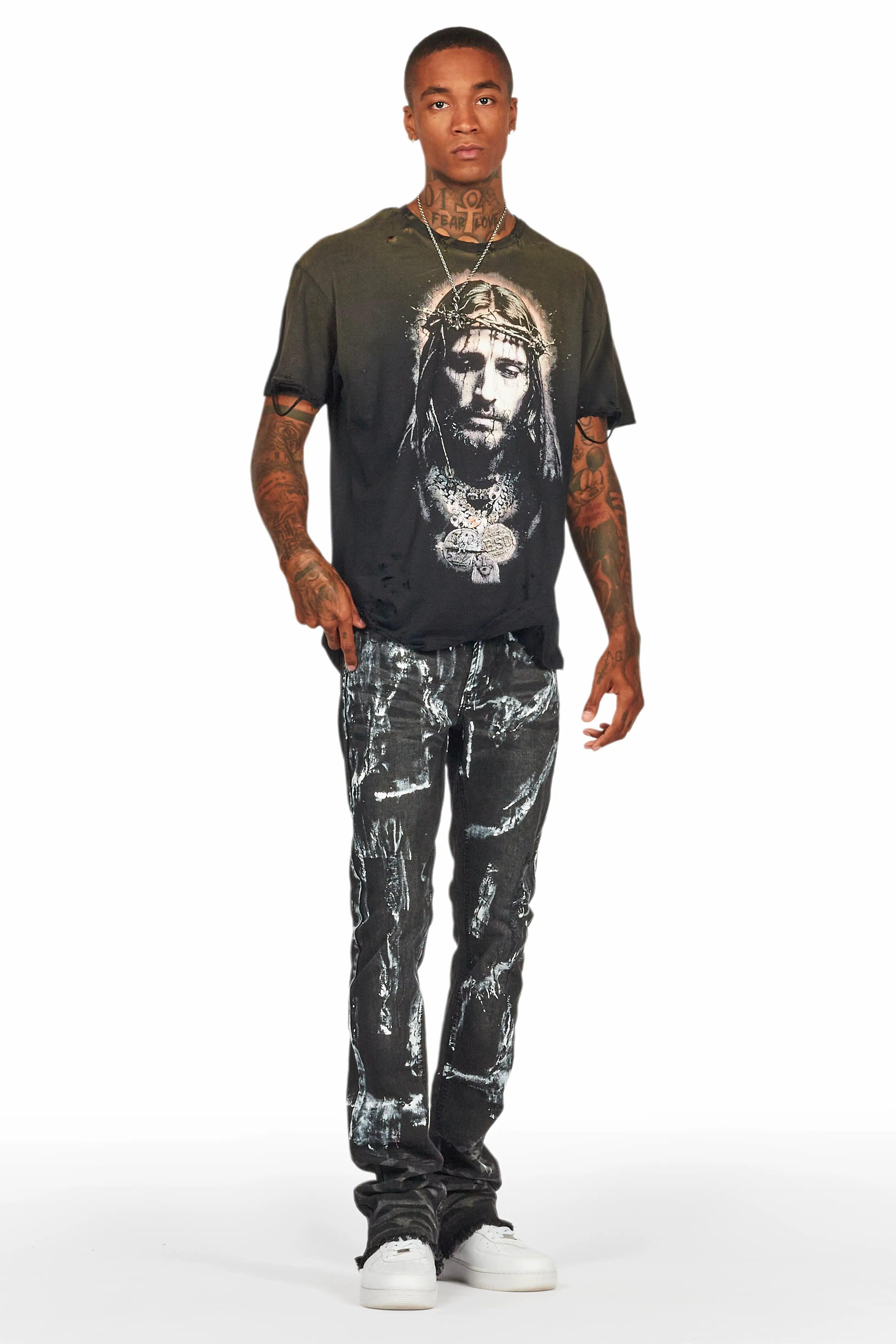 Cale Black Painter Stacked Flare Jean Male Product Image