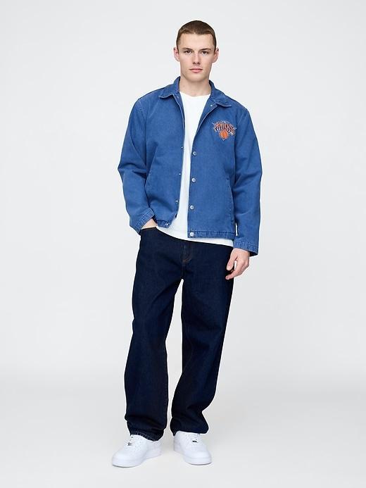 NBA New York Knicks Logo Denim Coaches Jacket Product Image