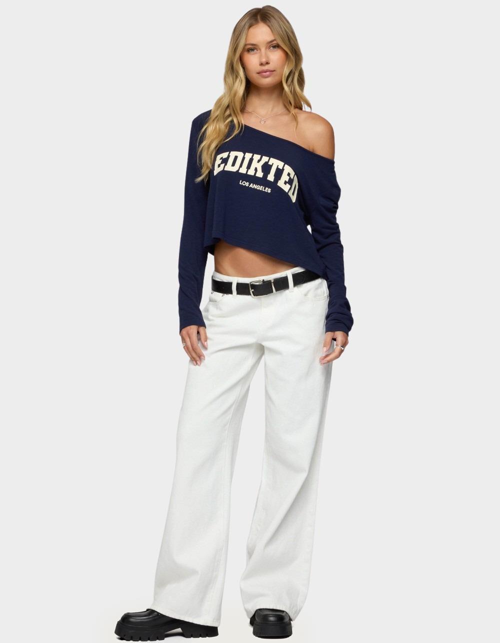 EDIKTED LA Babe Off Shoulder Top - NAVY Product Image