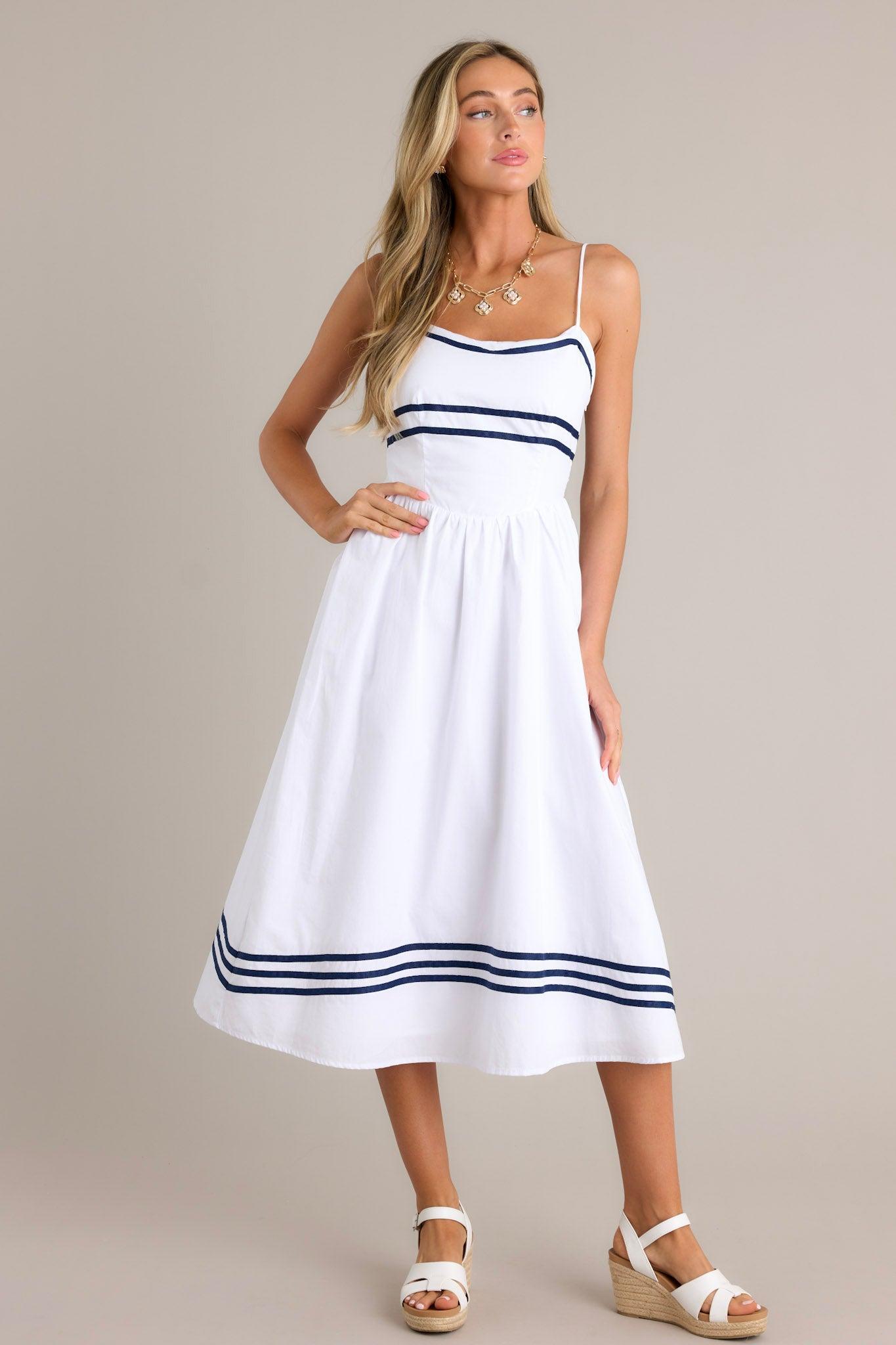 Sweet Melody Cotton White Drop Waist Midi Dress Product Image