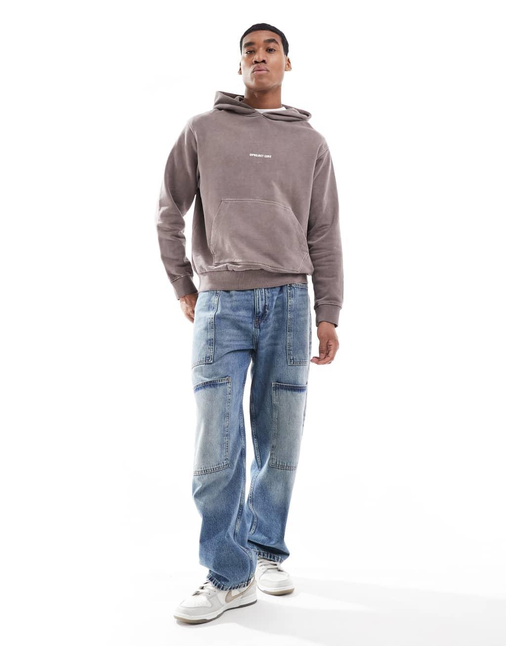 Jack & Jones back print oversized hoodie in washed gray Product Image
