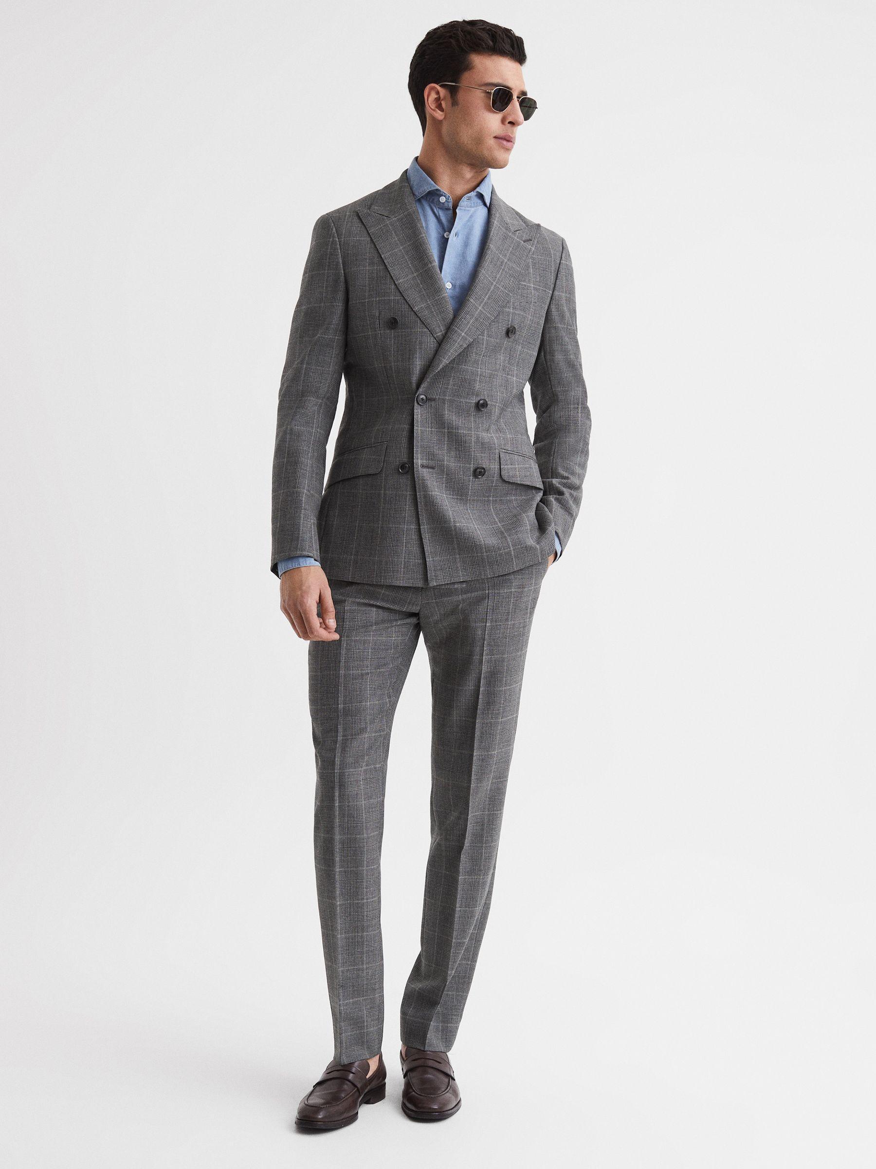 Slim Fit Checked Trousers in Grey Product Image