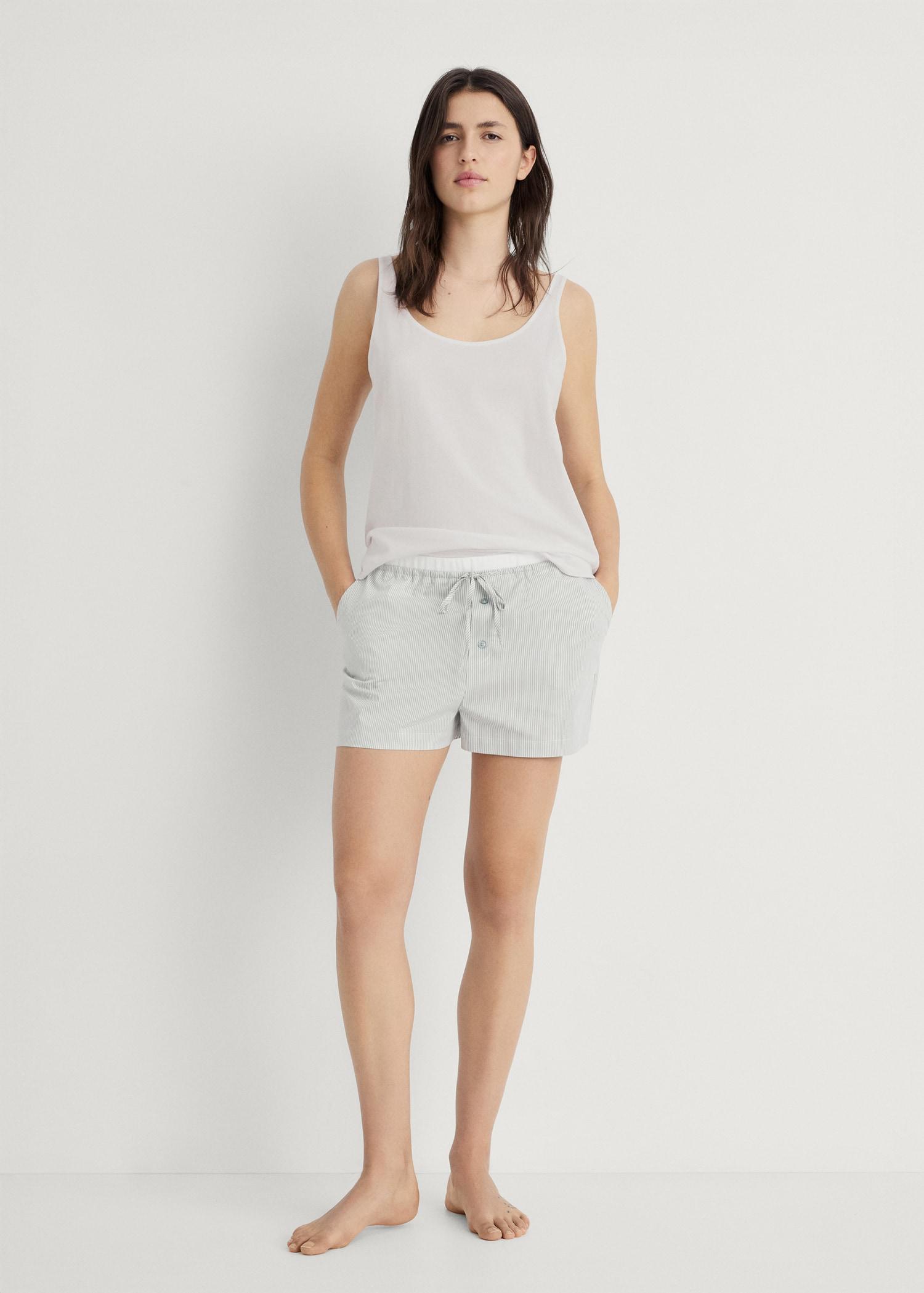Striped pajama shorts with elasticated detail - Women | MANGO USA Product Image