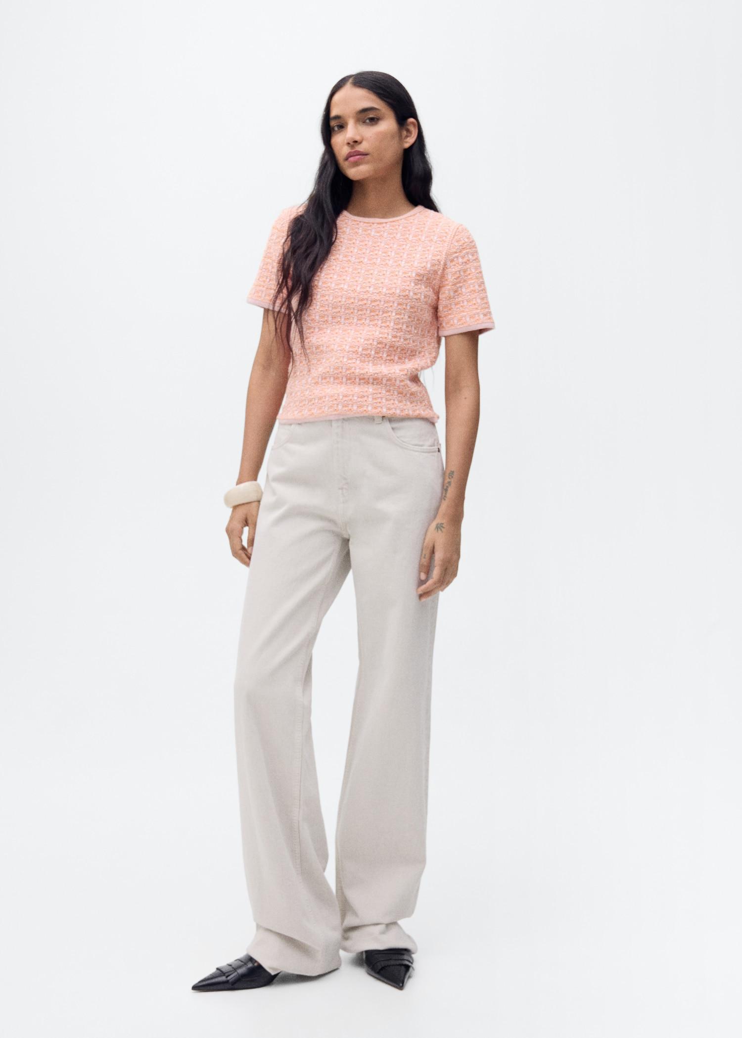 Short-sleeved tweed sweater - Women | MANGO USA Product Image