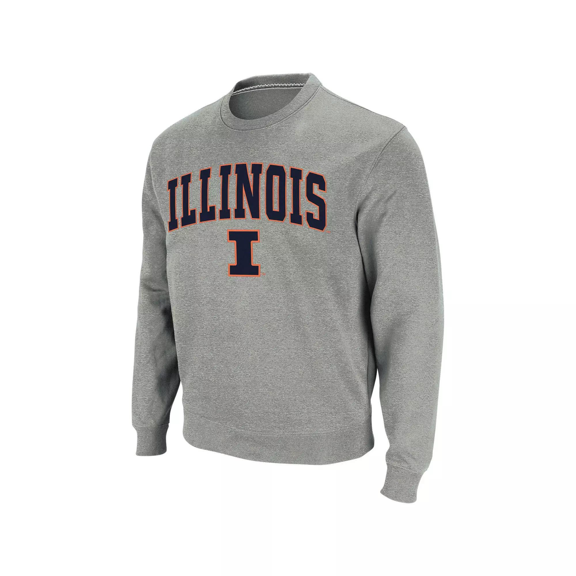 Men's Colosseum Heather Gray Illinois Fighting Illini Arch & Logo Crew Neck Sweatshirt, Size: Small, Grey Product Image
