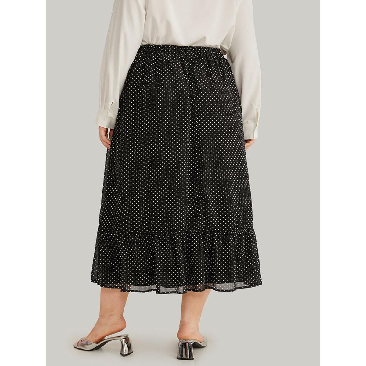Plus Size Polka Dot Bowknot Ties Ruffles Skirt Women Black Office Lined No stretch Work Skirts BloomChic 28/5X Product Image