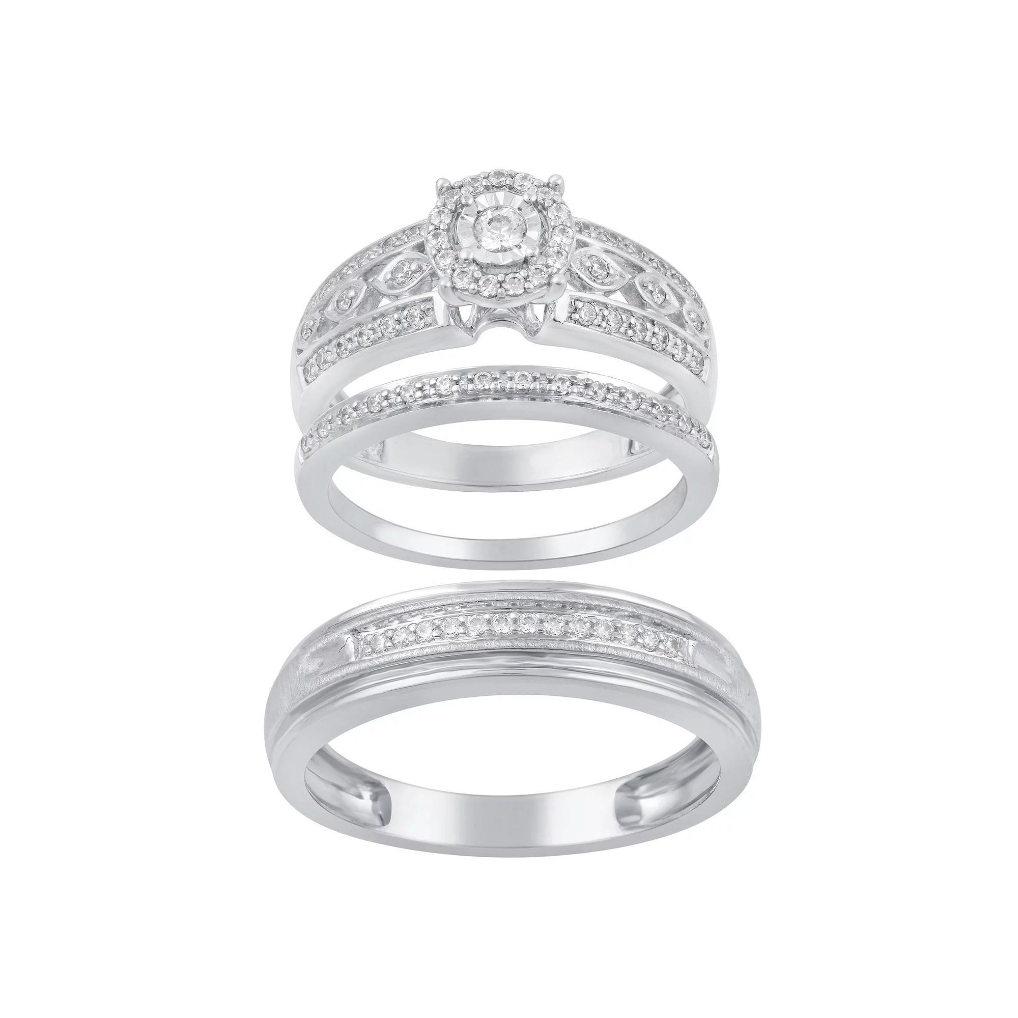 10k White Gold 1/2 Carat T.W. Diamond Engagement Ring & Matching Wedding Rings Set, Women's, Size: L8 AND M11 Product Image