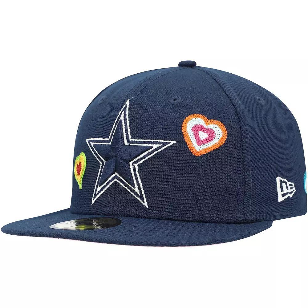 Men's New Era Navy Dallas Cowboys Chain Stitch Heart 59FIFTY Fitted Hat, Size: 7 1/2, Blue Product Image