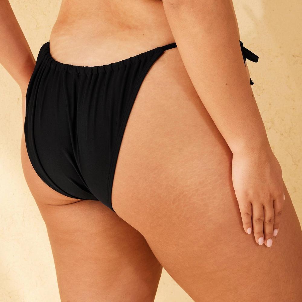 Womens Low-Rise High Leg Cheeky Side-Tie Bikini Bottom - Wild Fable Black XS Product Image
