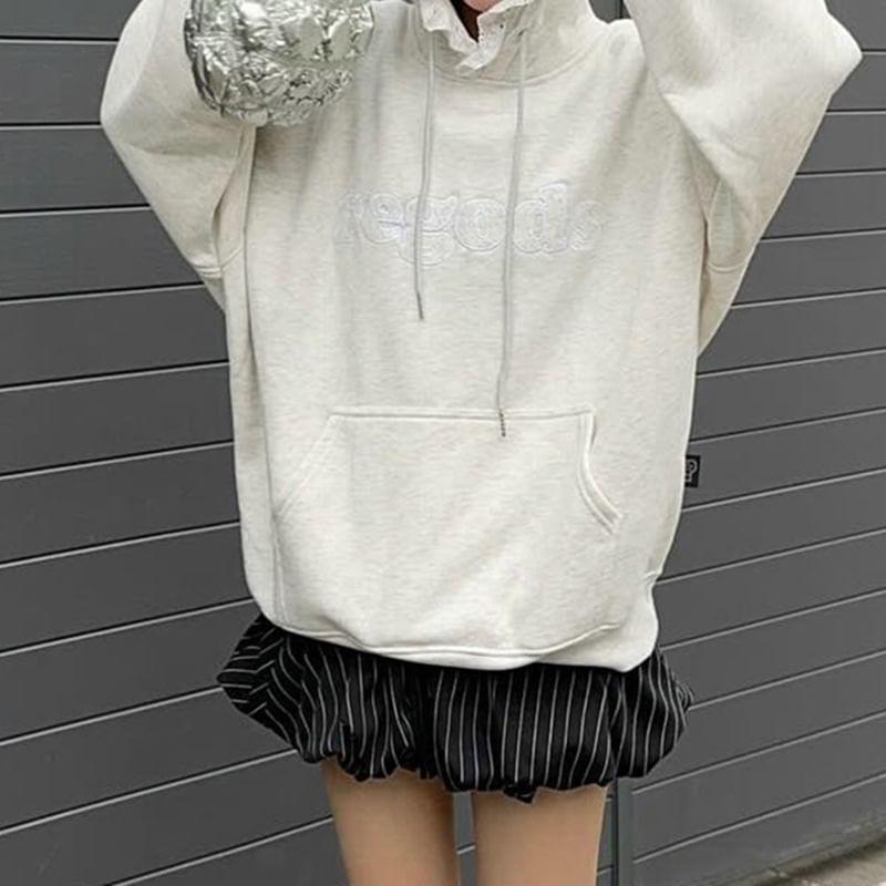 Drop Shoulder Embroidered Lettering Oversized Hoodie Product Image