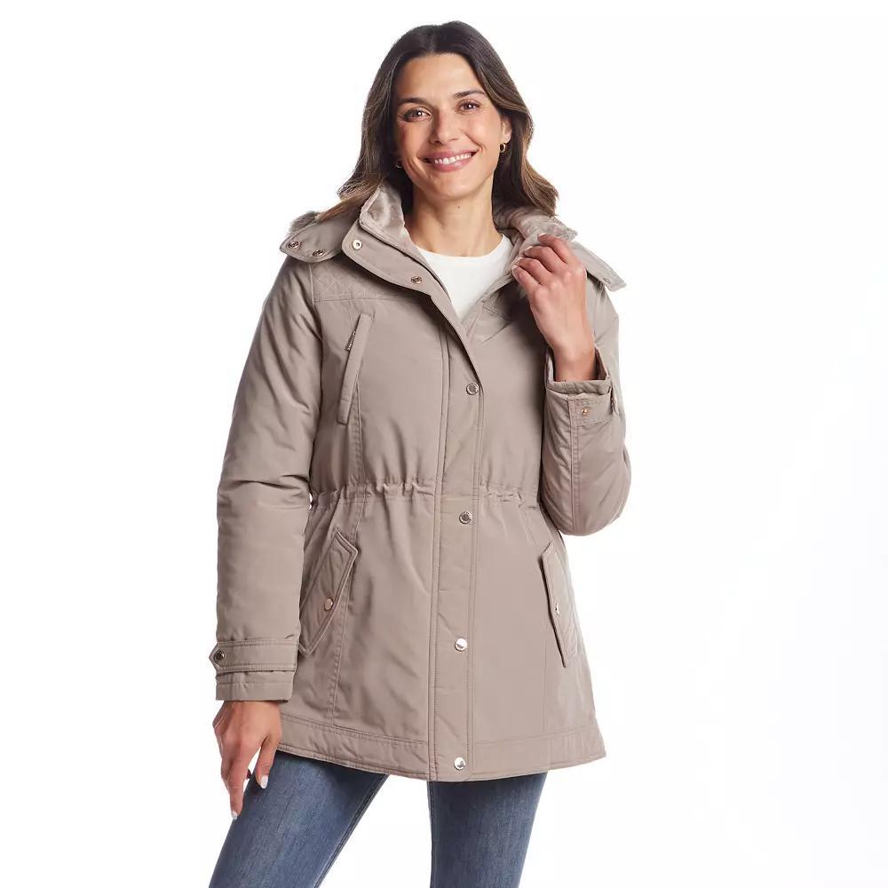 Women's Gallery Faux Fur Trim Hooded Heavyweight Stadium Jacket, Size: Medium, Blackberry Product Image