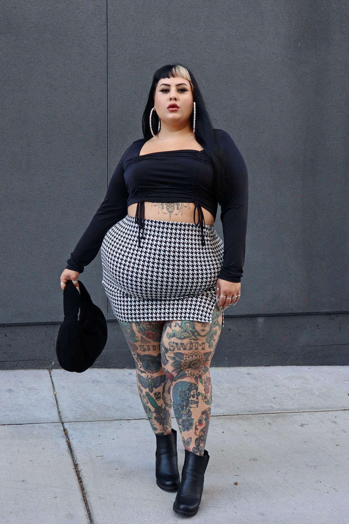 Flame In Your Heart Houndstooth Mini Skirt - Black/Grey Product Image