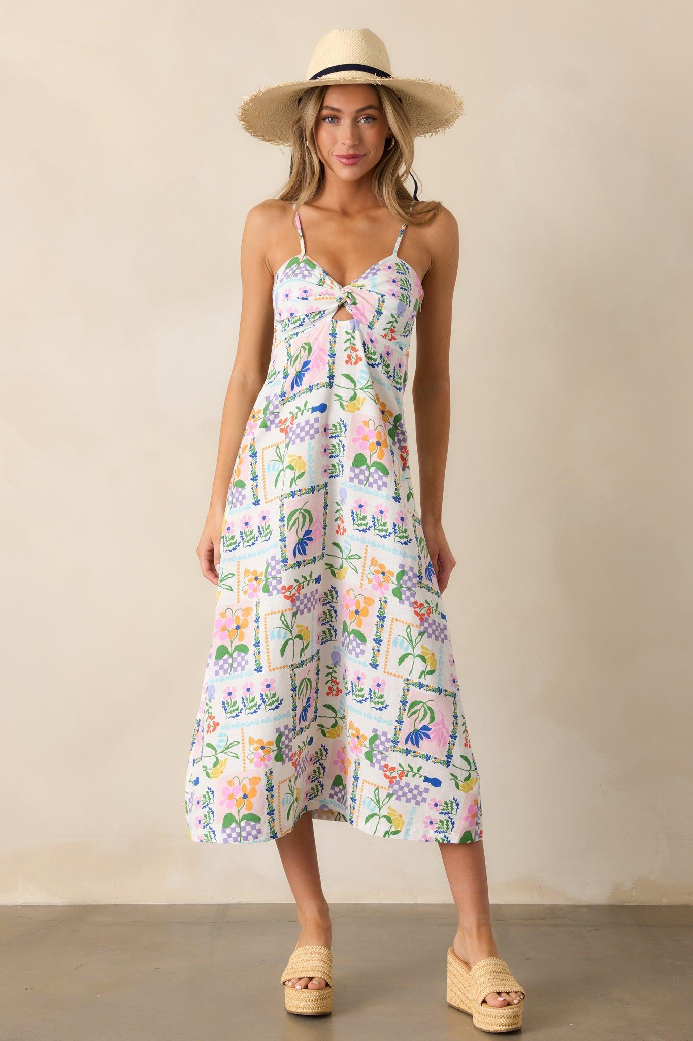 MINKPINK Nikita Twist Ivory Picnic Midi Dress Product Image