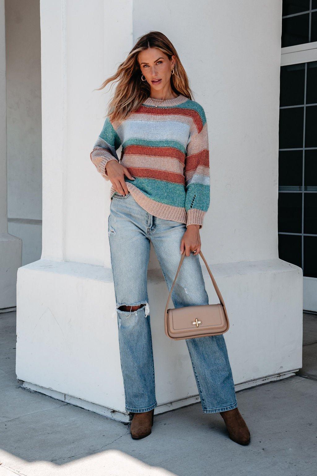 Fresh Start Multi Striped Sweater - DOORBUSTER Product Image