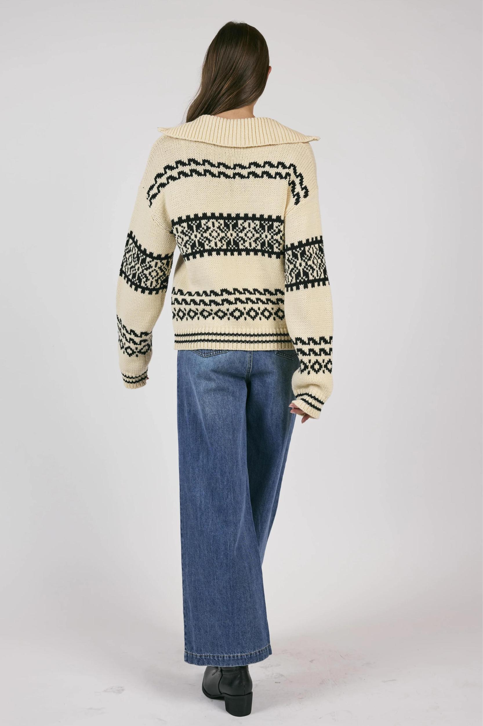 Great Outdoor Half Zip Sweater- Cream/Black Product Image