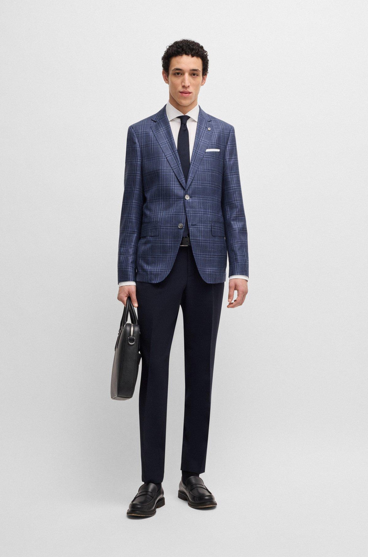 Slim-fit blazer in checked virgin wool, silk and linen Product Image